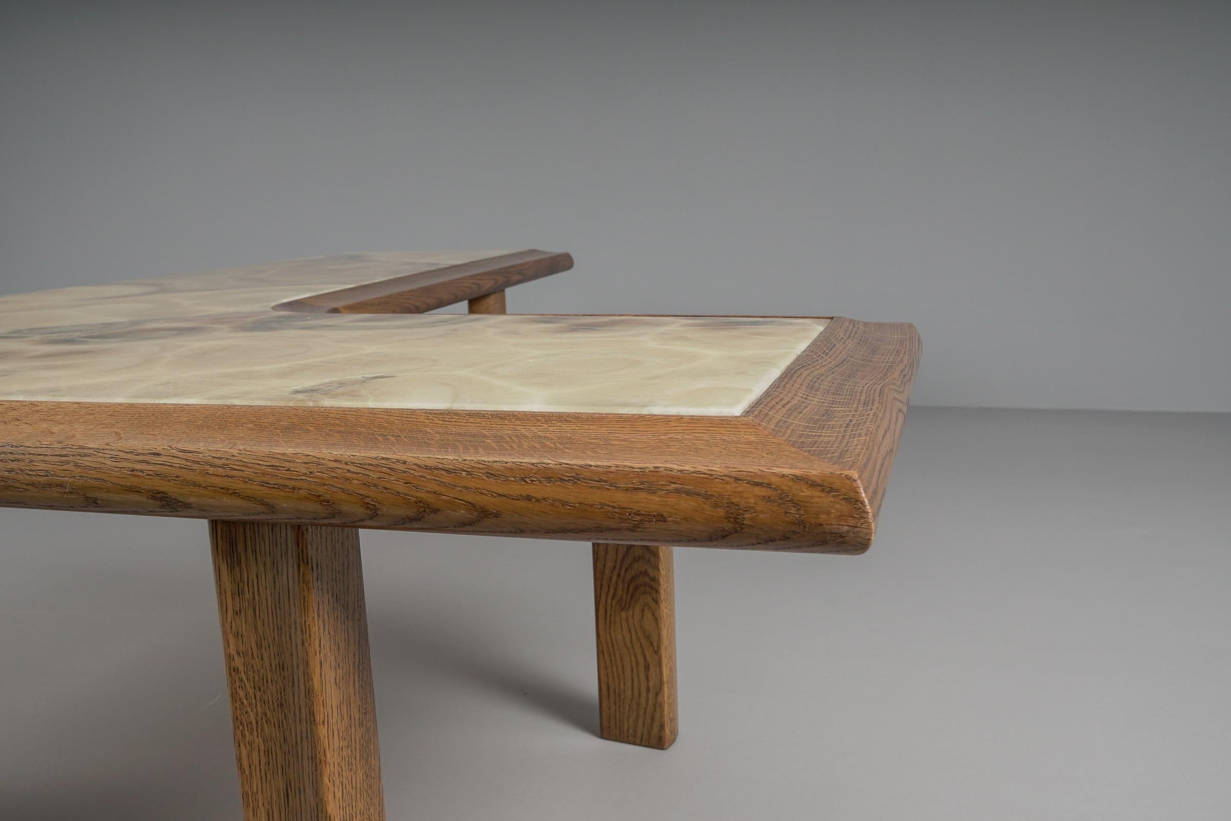 Large Mid-Century Modern Oak and Onyx Bumerang Coffee Table, 1960s For Sale 7