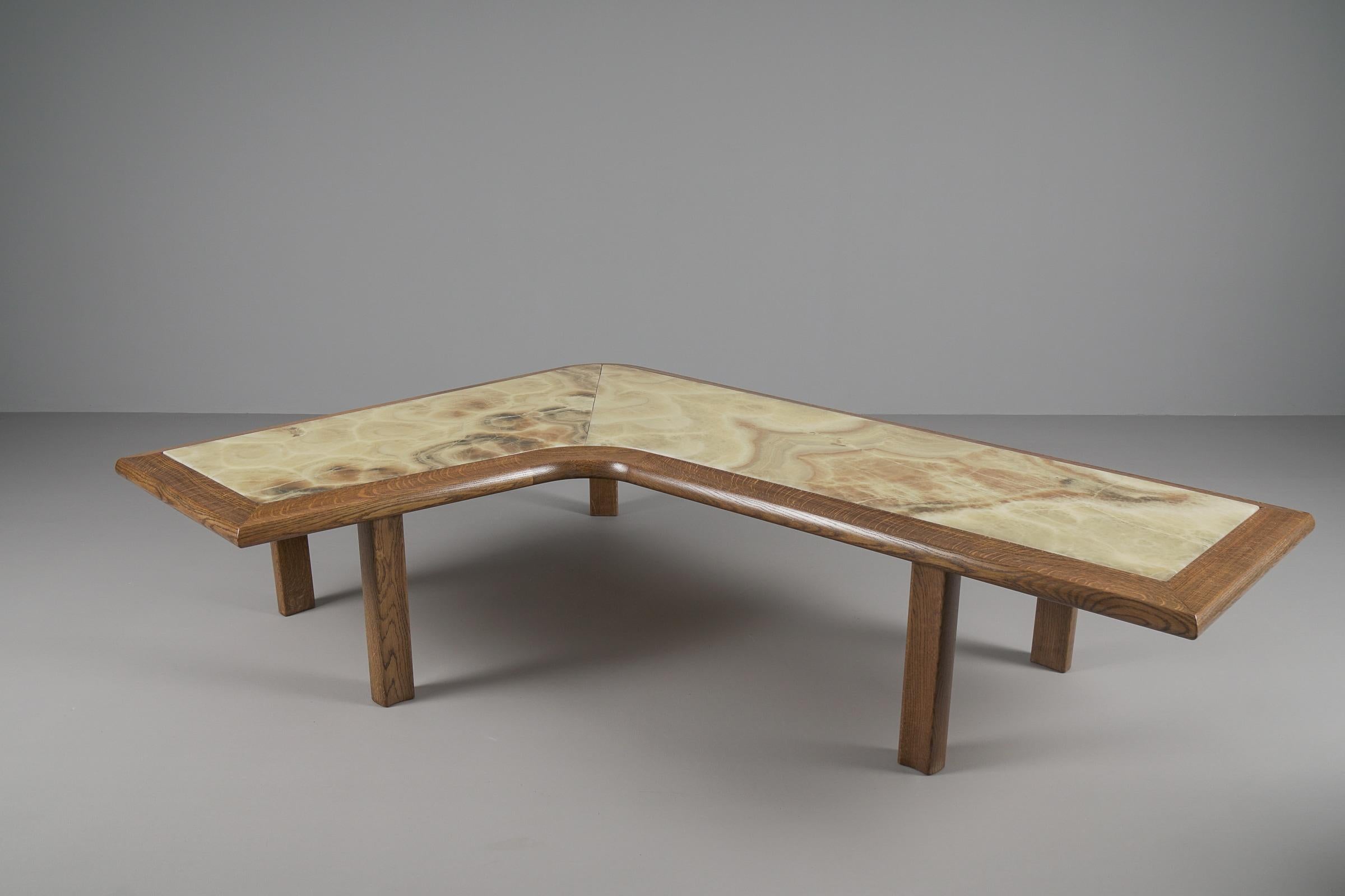 Large Mid-Century Modern Oak and Onyx Bumerang Coffee Table, 1960s In Good Condition For Sale In Nürnberg, Bayern