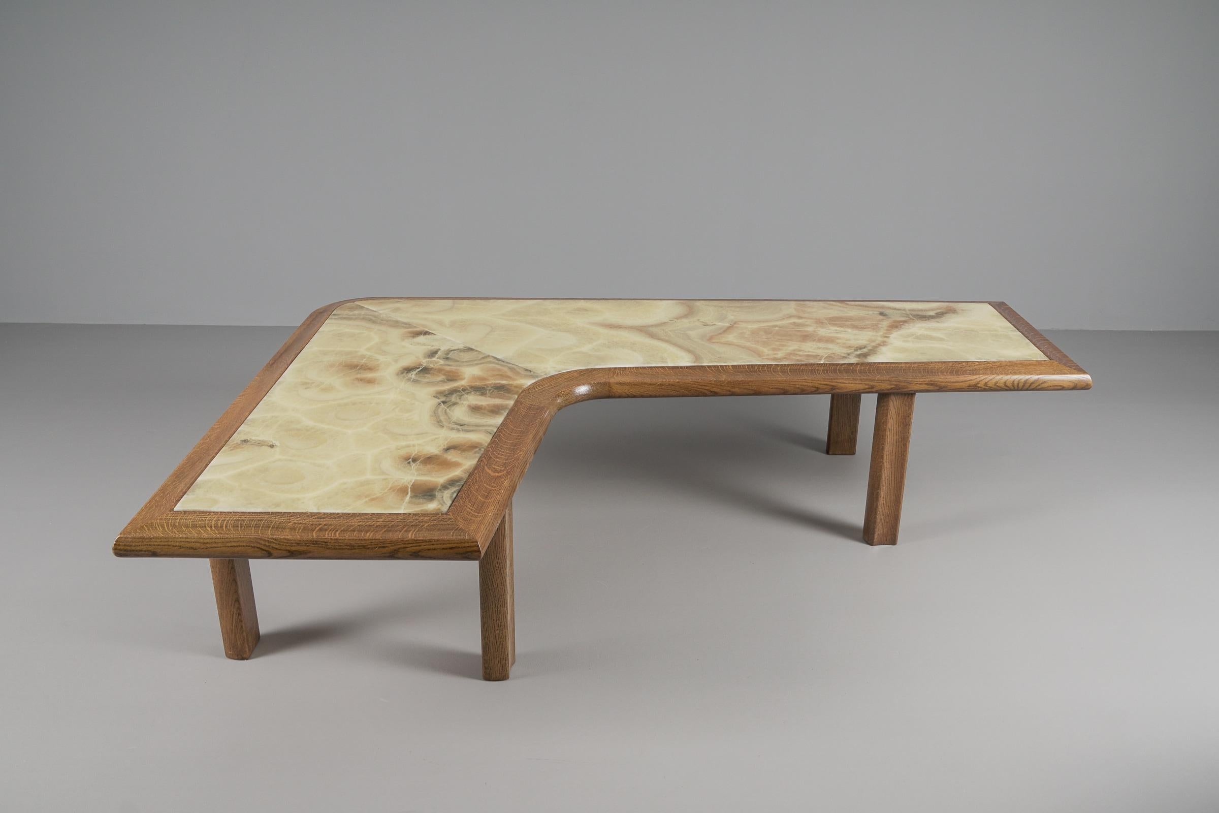 Mid-20th Century Large Mid-Century Modern Oak and Onyx Bumerang Coffee Table, 1960s For Sale