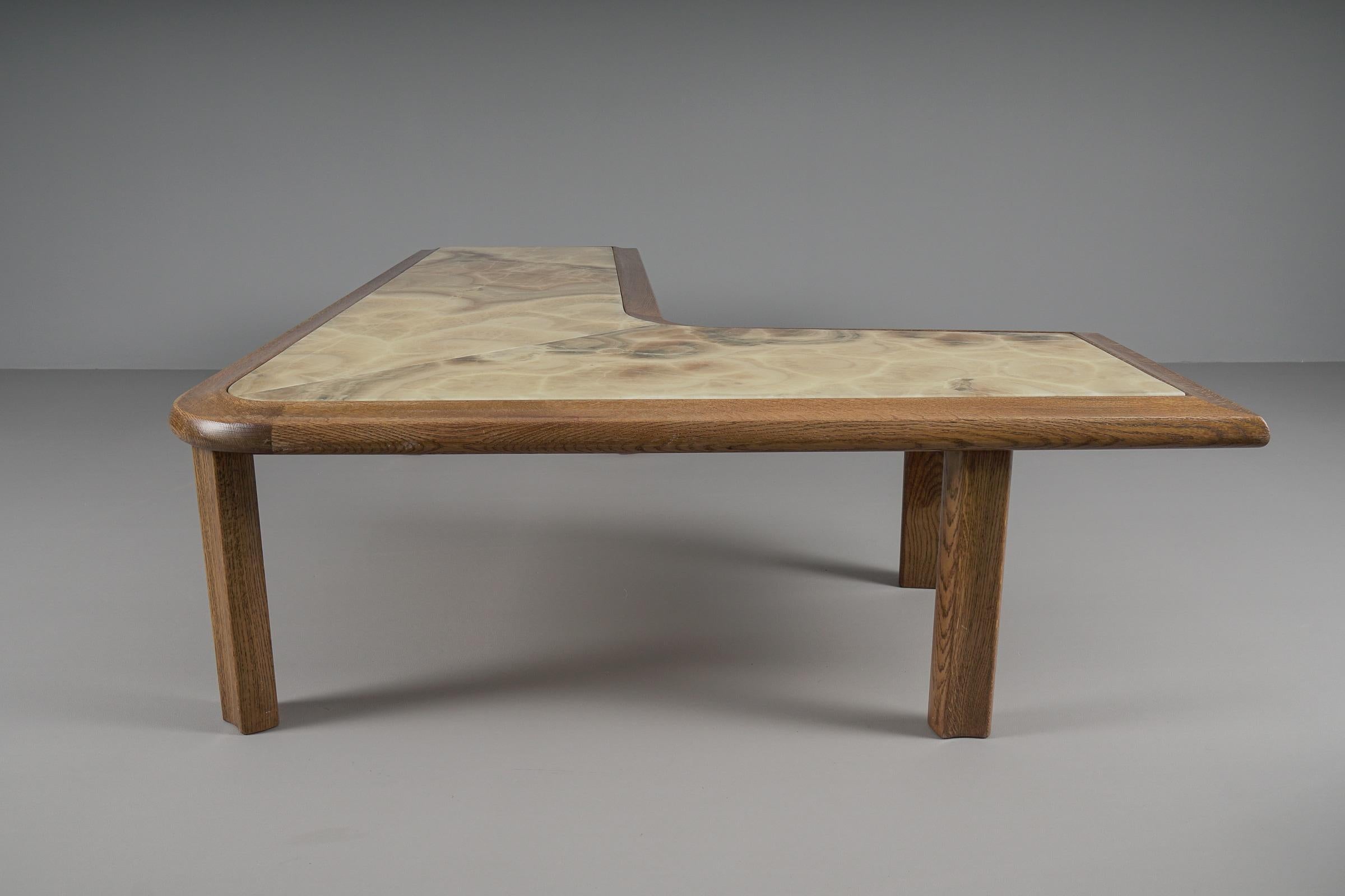 Large Mid-Century Modern Oak and Onyx Bumerang Coffee Table, 1960s For Sale 2