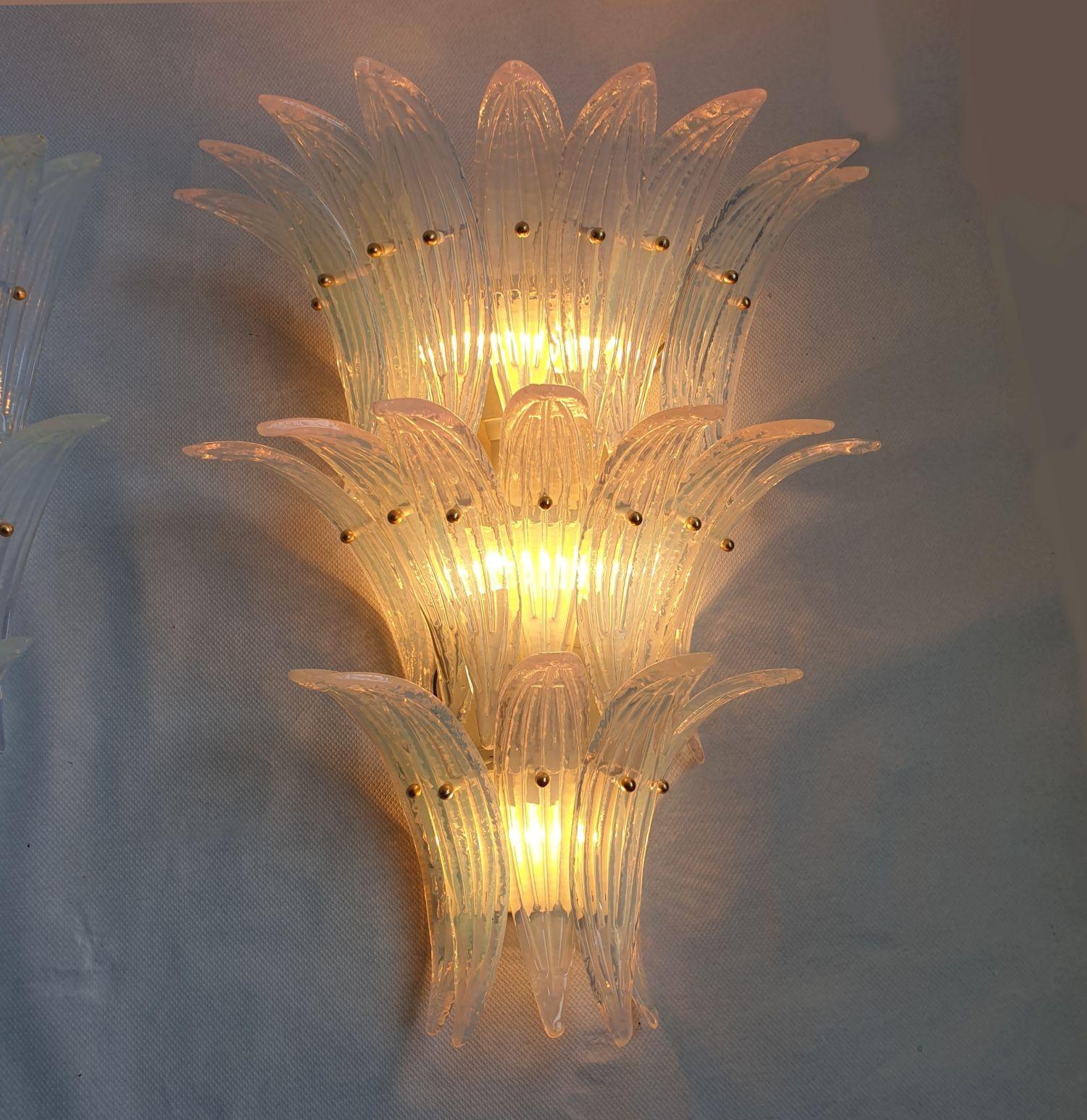 Opalescent Murano glass Palmette sconces - a pair In Excellent Condition In Dallas, TX
