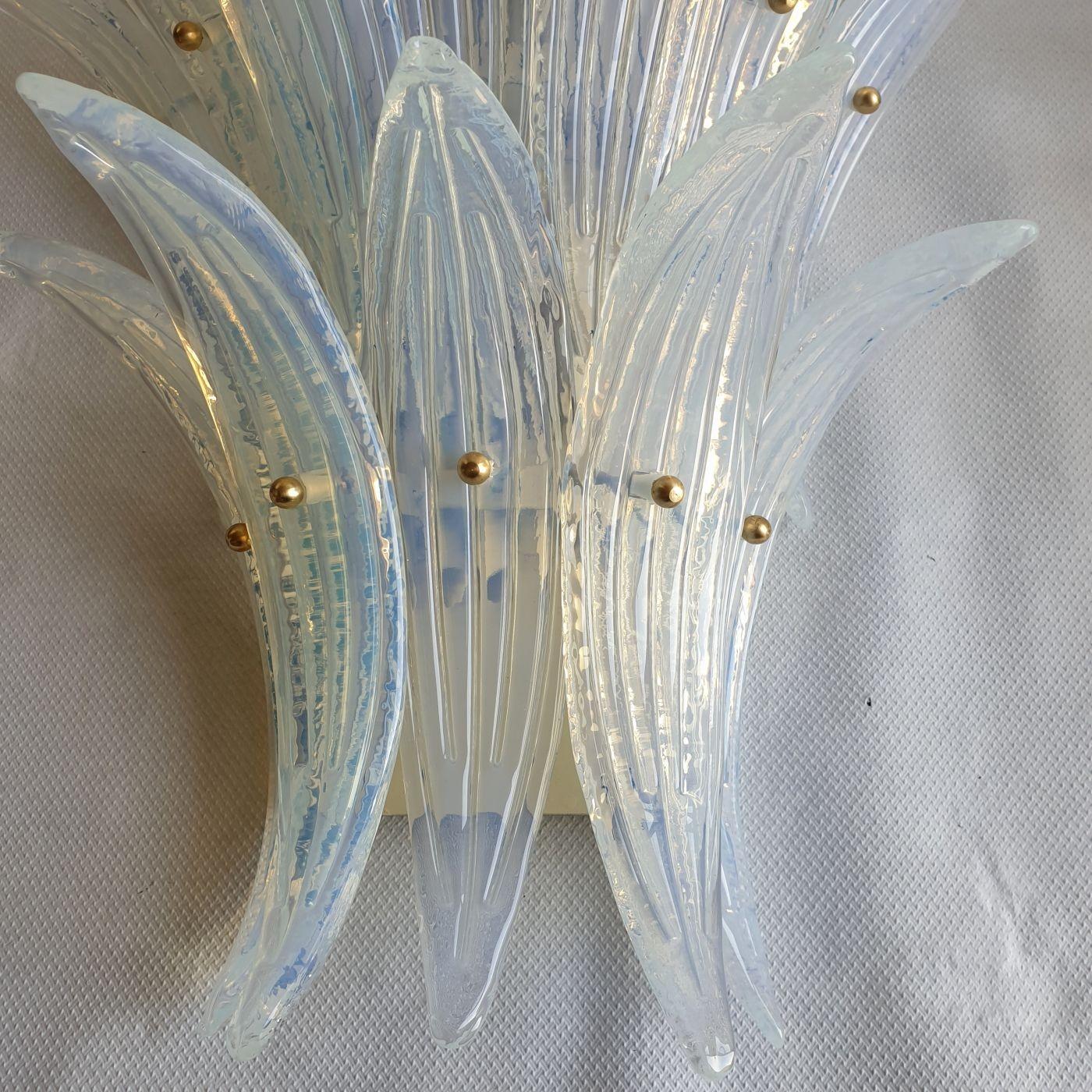 Opalescent Murano glass Palmette sconces - a pair For Sale 1