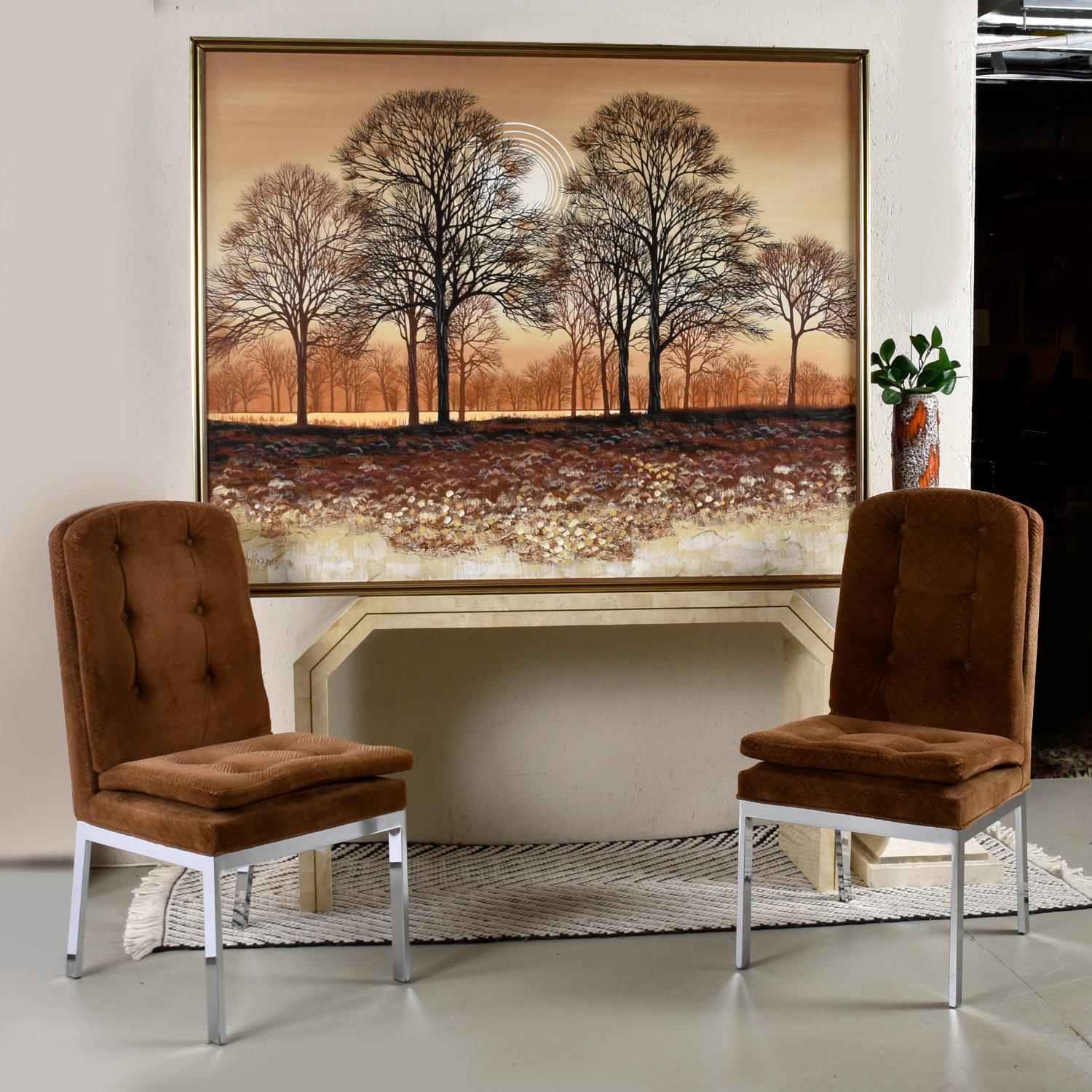 Americano Grande dipinto di paesaggio con albero marrone arancione della metà del secolo scorso, firmato William Williams in vendita