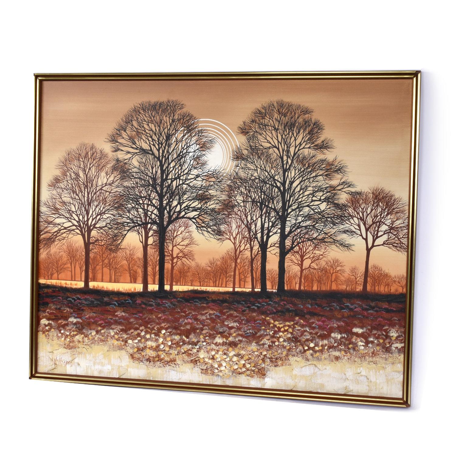 Grande dipinto di paesaggio con albero marrone arancione della metà del secolo scorso, firmato William Williams In condizioni ottime in vendita a Chattanooga, TN