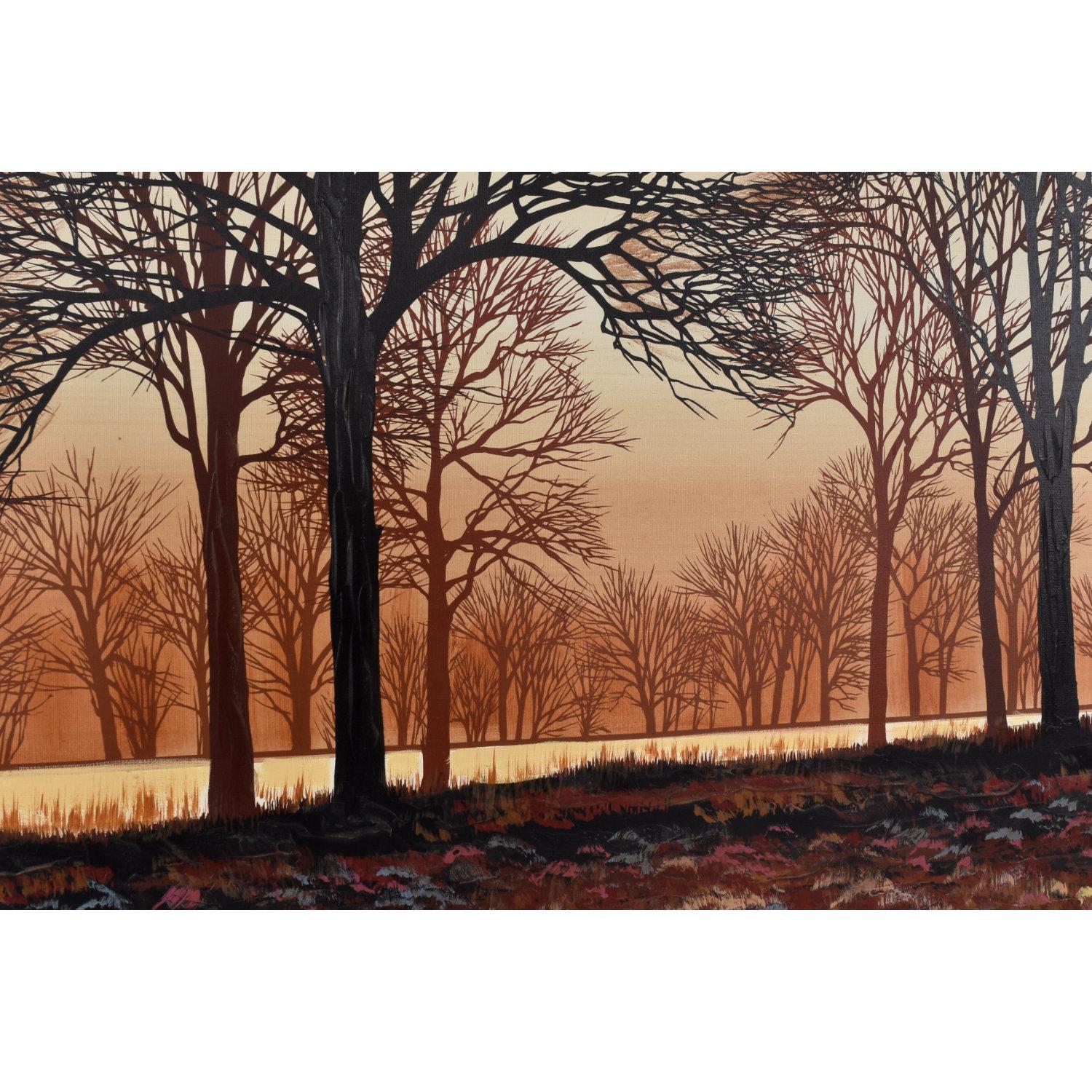 Grande dipinto di paesaggio con albero marrone arancione della metà del secolo scorso, firmato William Williams in vendita 1