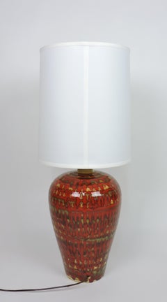 Large Mid Century Modern Orange Drip Glaze Ceramic Table Lamp