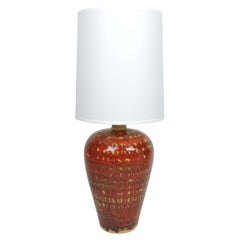 Large Mid Century Modern Orange Drip Glaze Ceramic Table Lamp