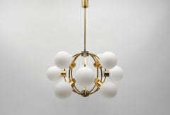 Large Mid-Century Modern Orbit or Sputnik Lamp with 12 Opaline Glass Balls