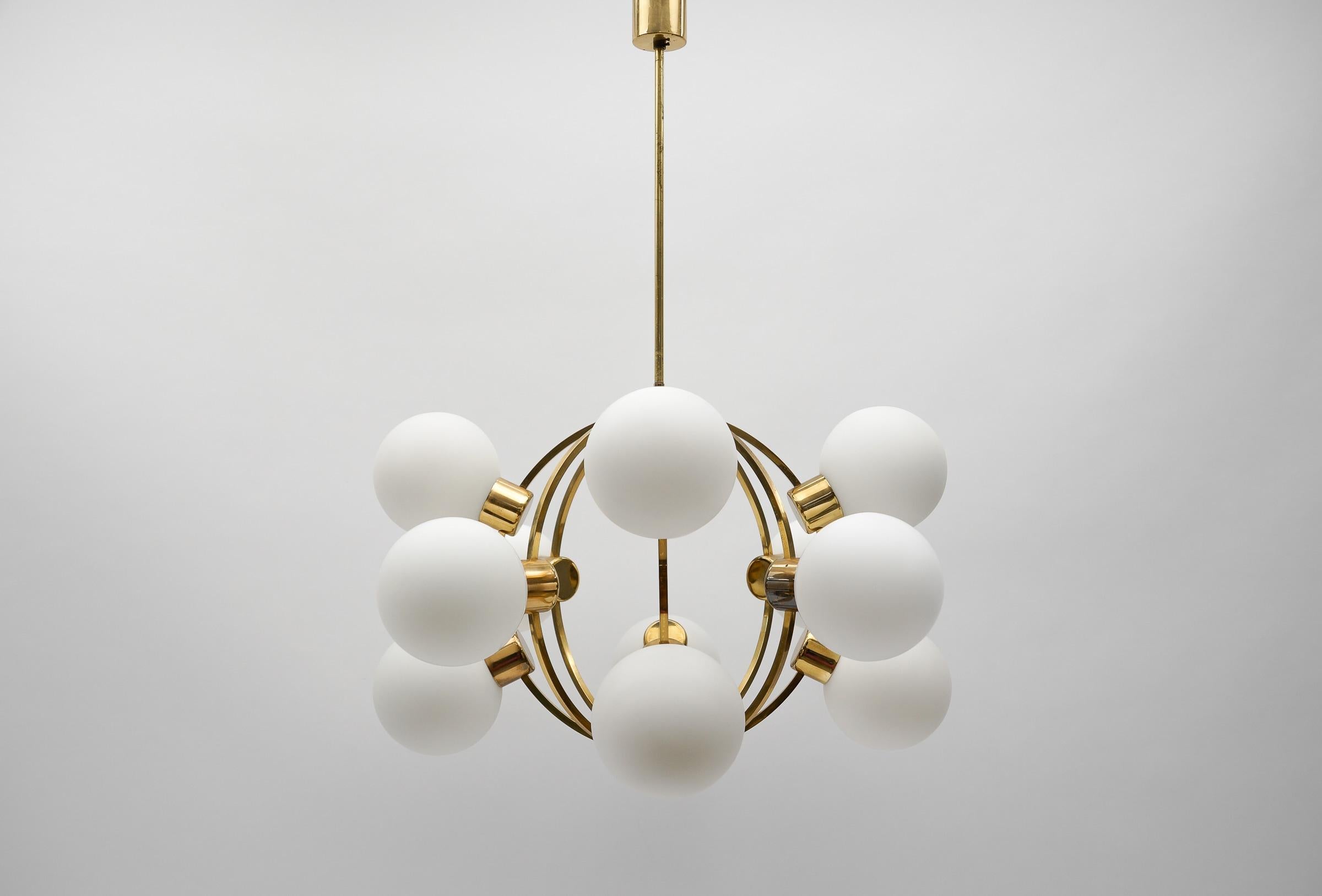 Space Age Large Mid-Century Modern Orbit or Sputnik Lamp with 12 Opaline Glass Balls For Sale