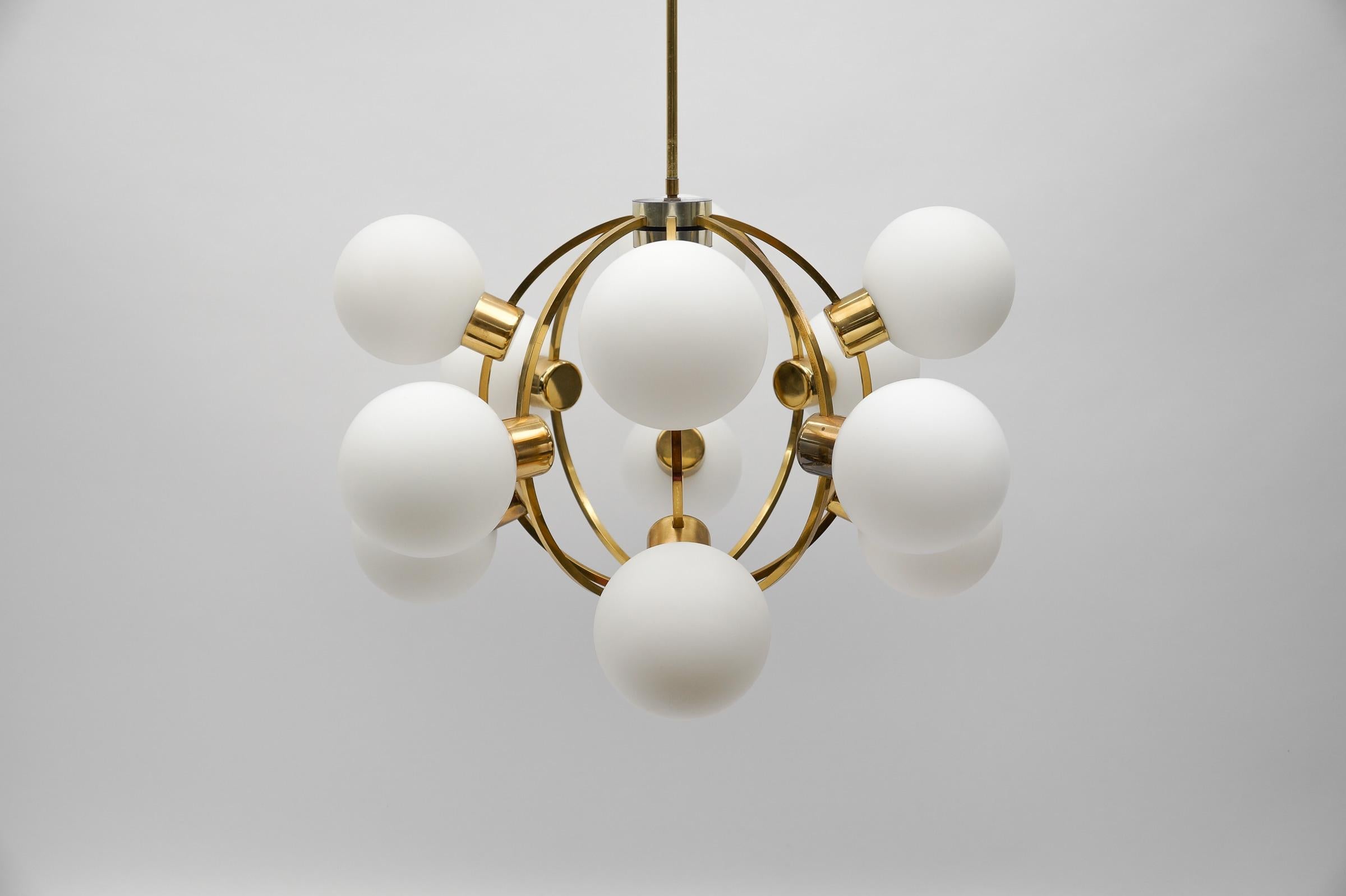 Mid-20th Century Large Mid-Century Modern Orbit or Sputnik Lamp with 12 Opaline Glass Balls For Sale