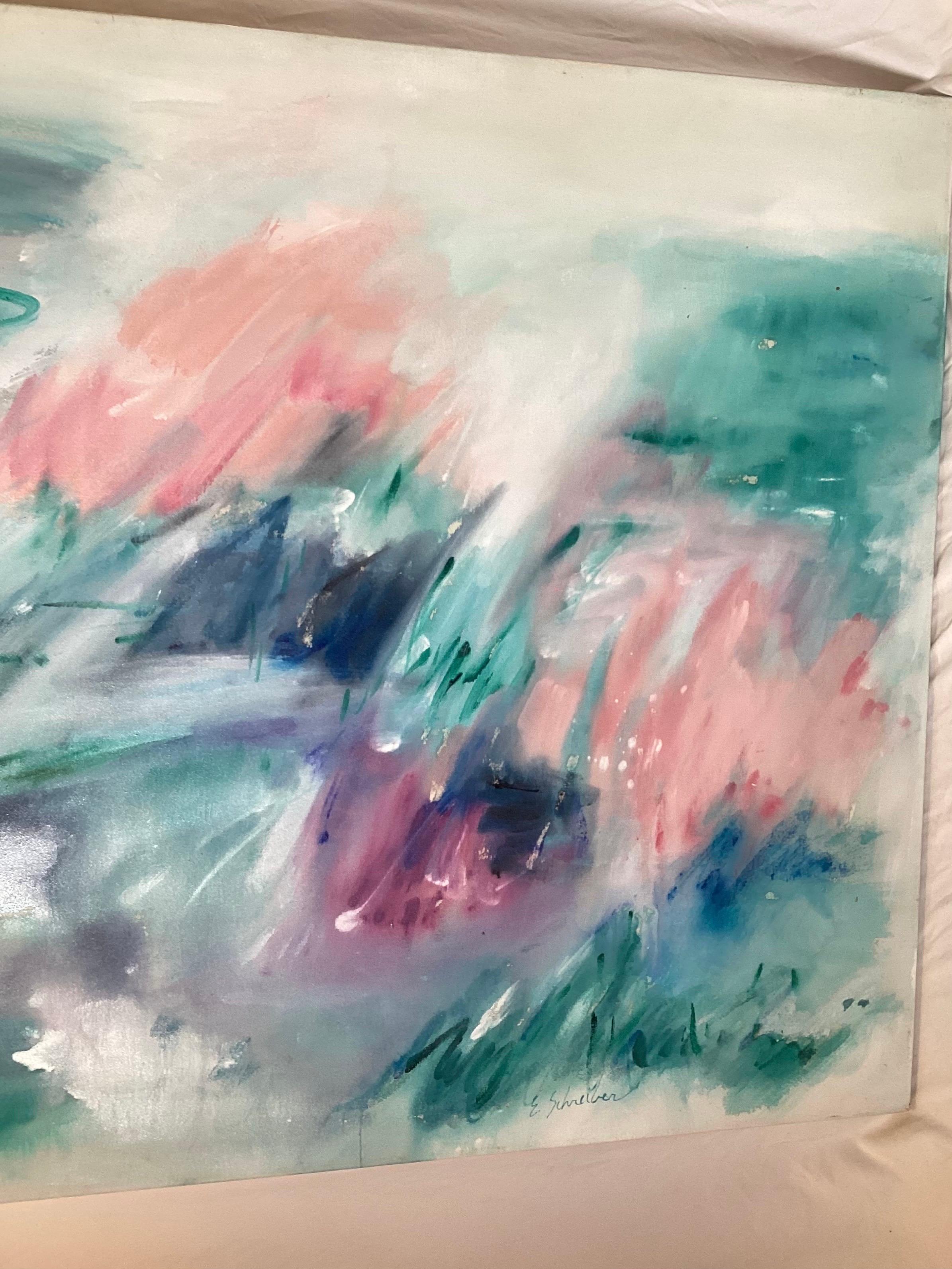 Large Mid Century Modern Painting on Canvas (Gemalt) im Angebot