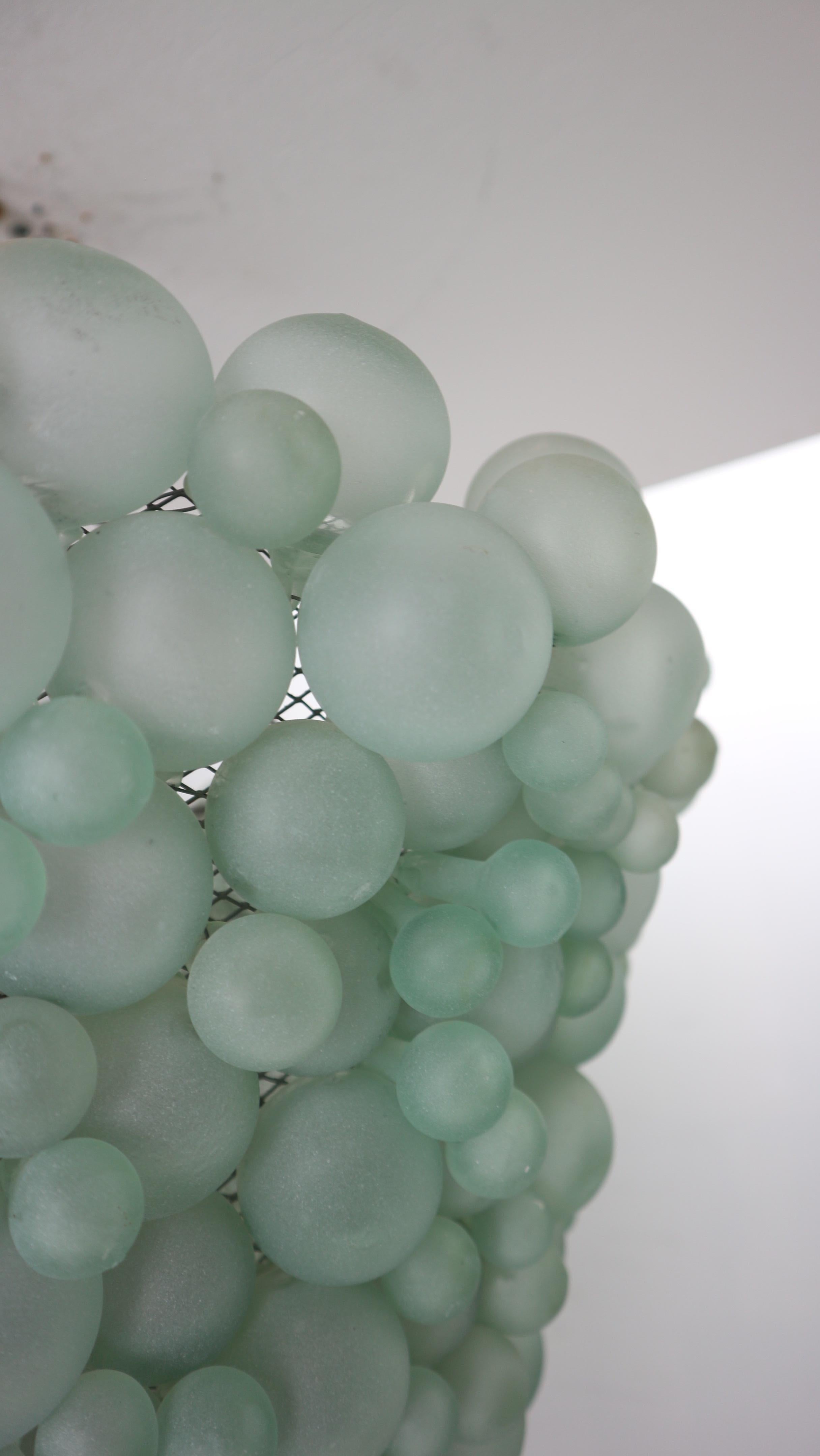 Large Mid-Century Modern Pastel Green Blown Murano Grapes Chandelier, Italy 1930 3