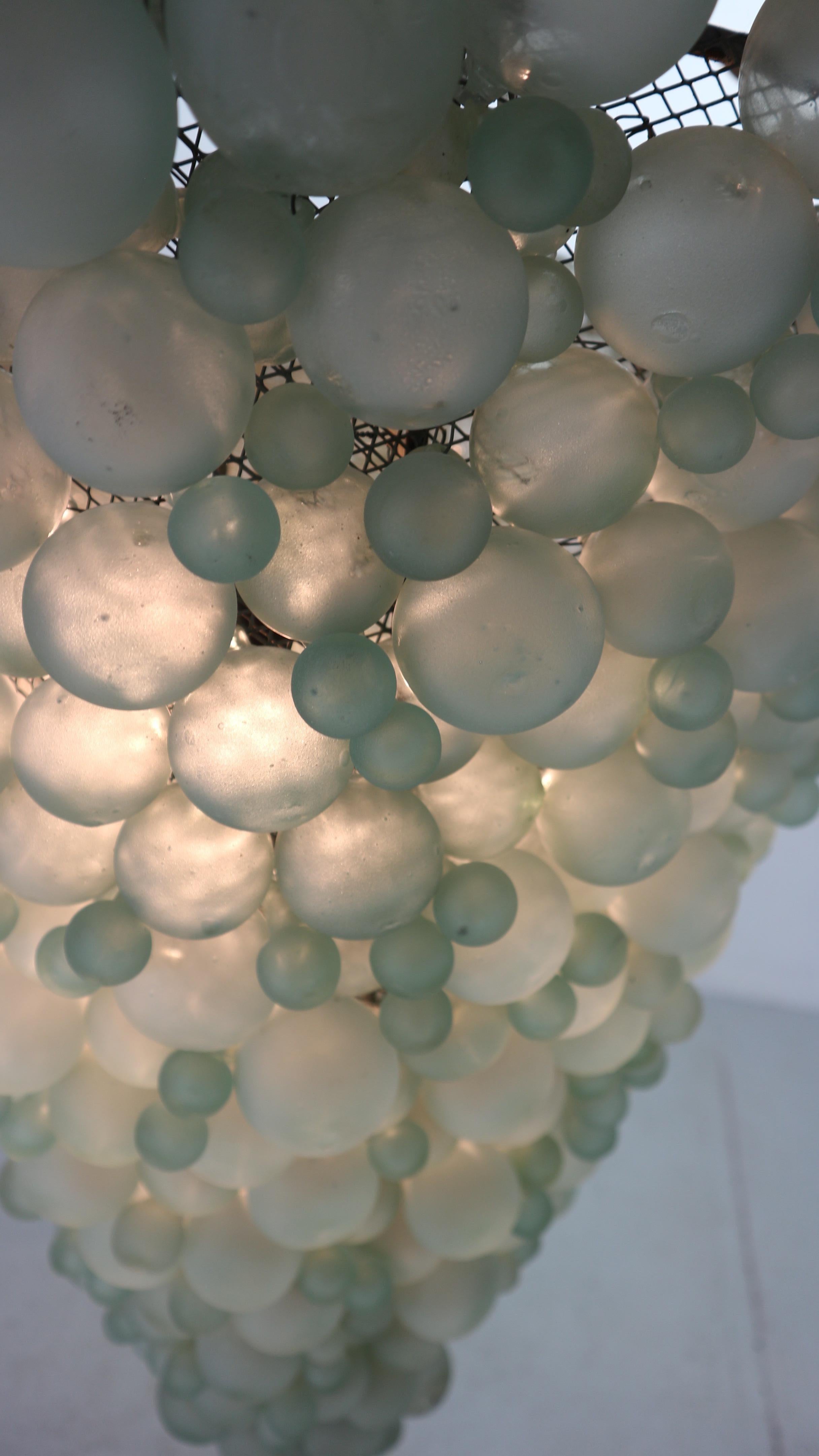 Large Mid-Century Modern Pastel Green Blown Murano Grapes Chandelier, Italy 1930 4