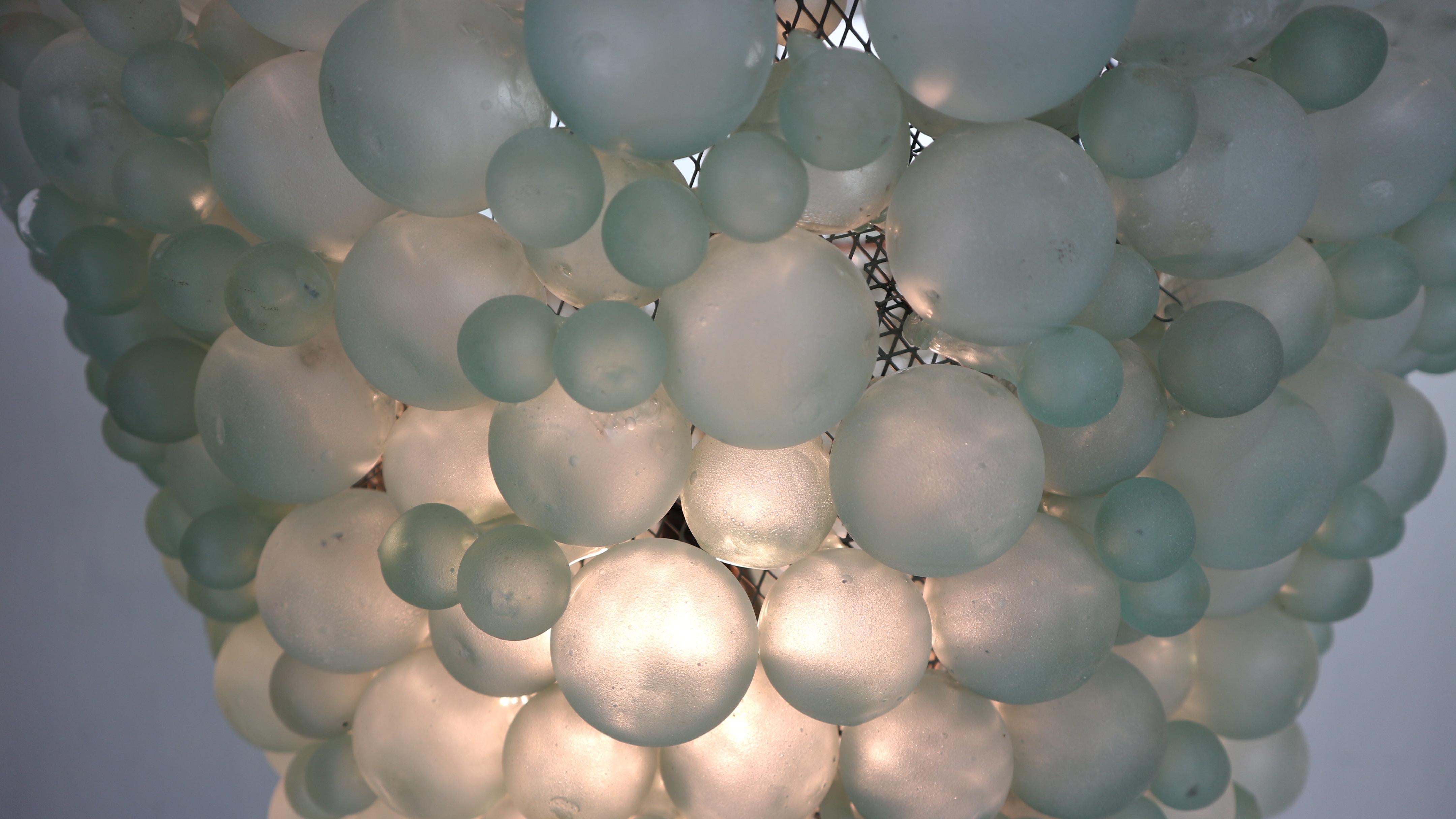 Large Mid-Century Modern Pastel Green Blown Murano Grapes Chandelier, Italy 1930 5