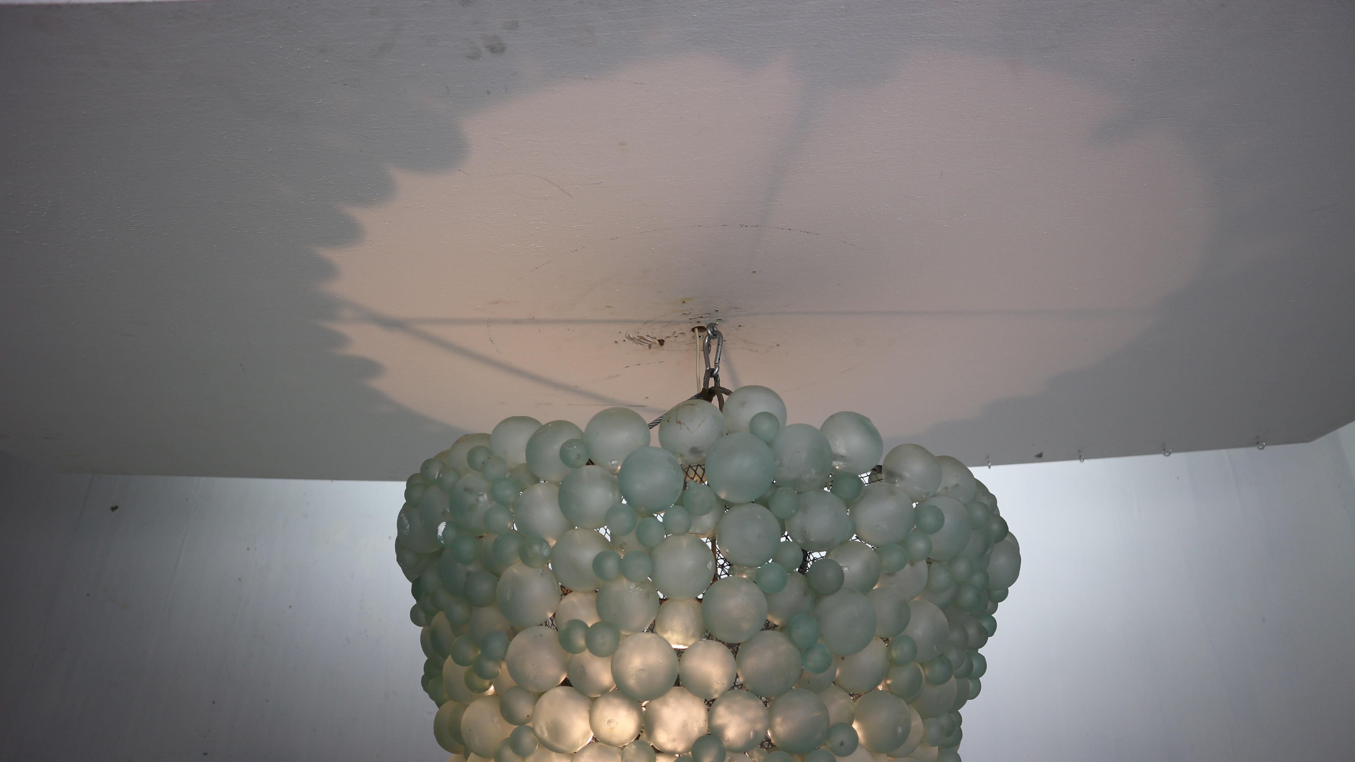 Large Mid-Century Modern Pastel Green Blown Murano Grapes Chandelier, Italy 1930 6
