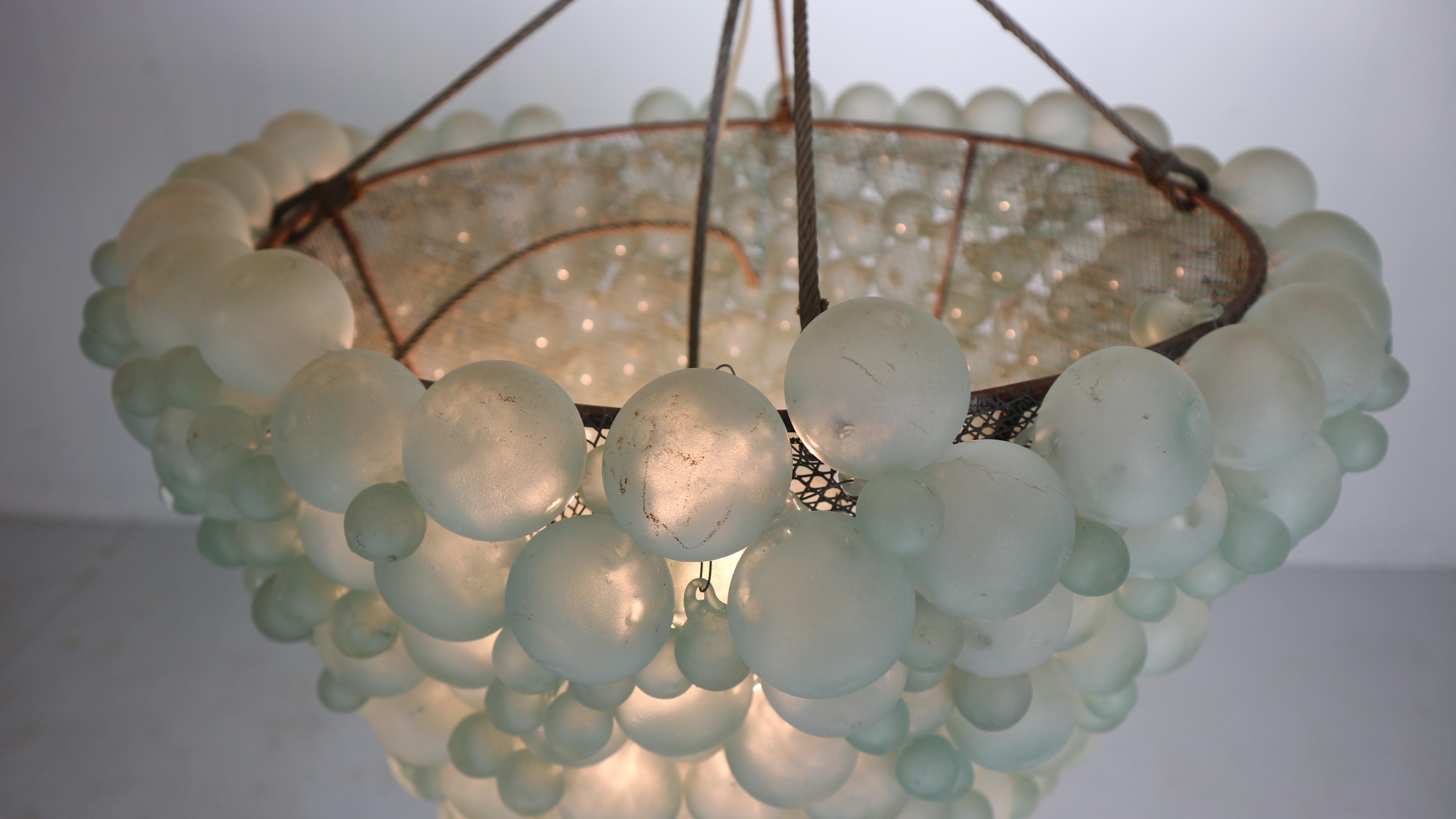 Large Mid-Century Modern Pastel Green Blown Murano Grapes Chandelier, Italy 1930 7