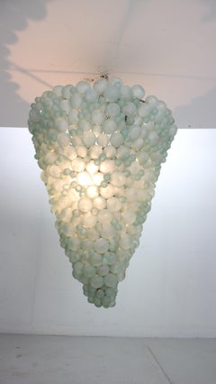 Large Mid-Century Modern Pastel Green Blown Murano Grapes Chandelier, Italy 1930