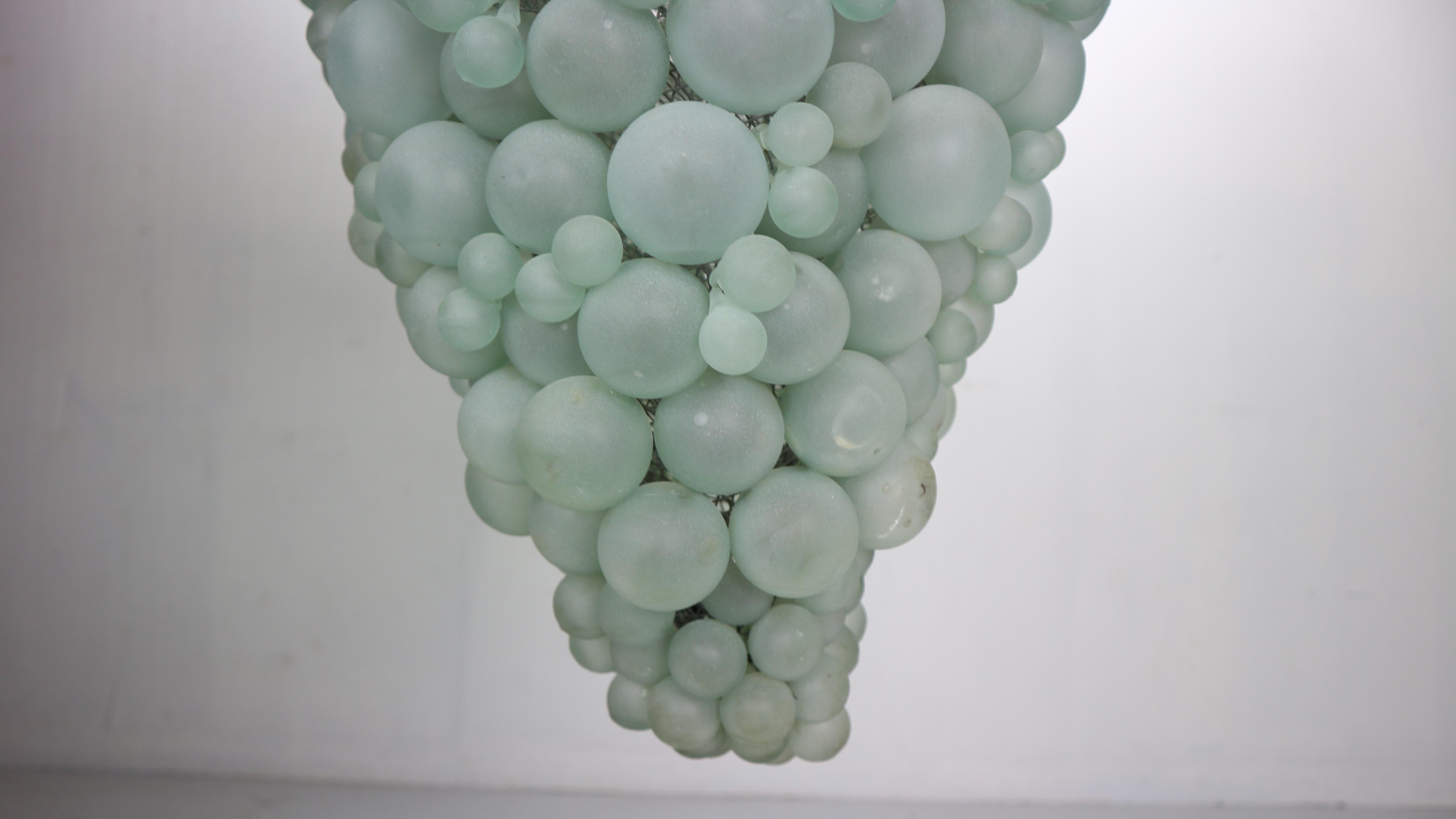 Large Mid-Century Modern Pastel Green Blown Murano Grapes Chandelier, Italy 1930 1