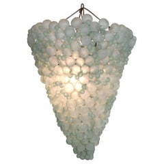 Large Mid-Century Modern Pastel Green Blown Murano Grapes Chandelier, Italy 1930