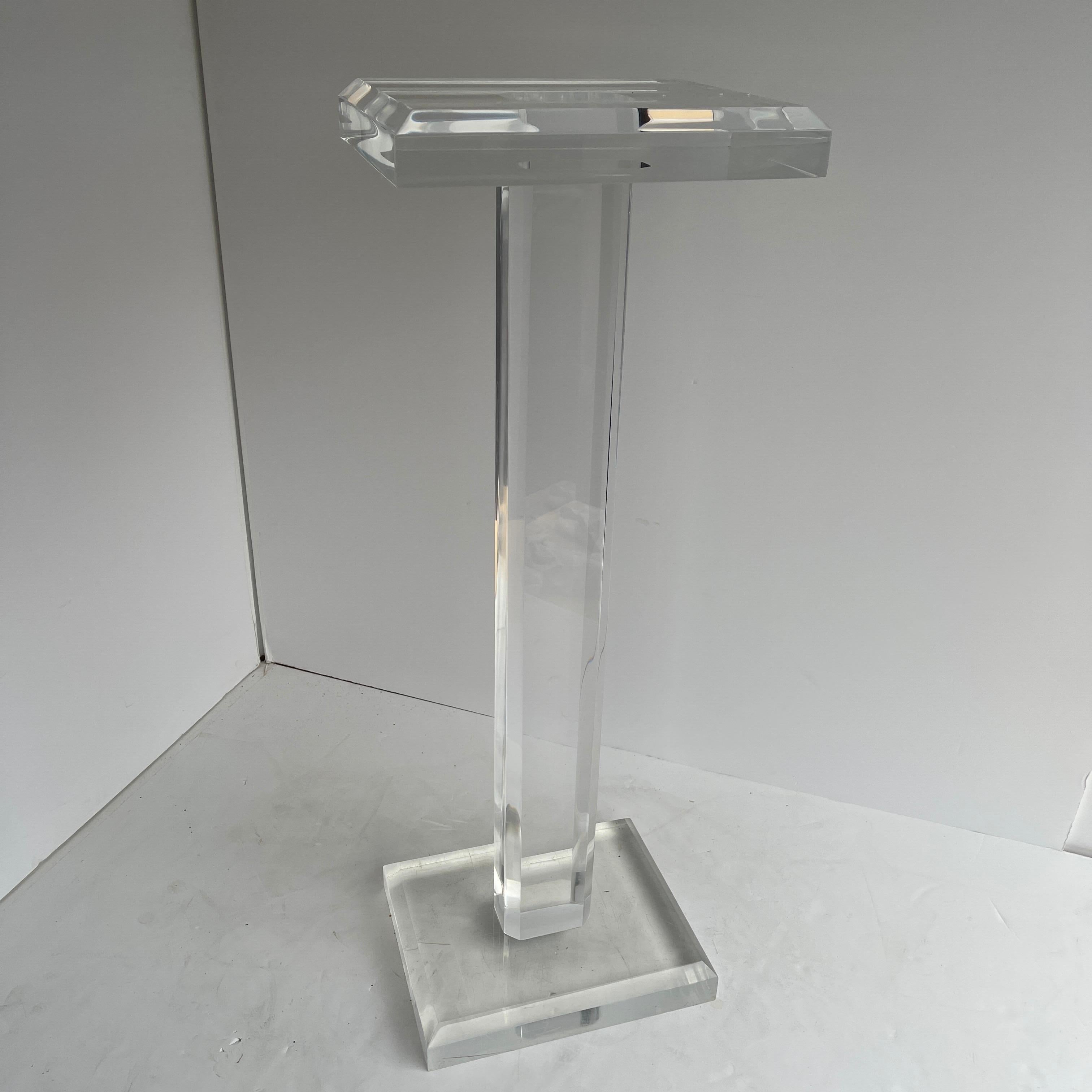 Large Mid-Century Modern Pedestal Table in Thick Lucite 14