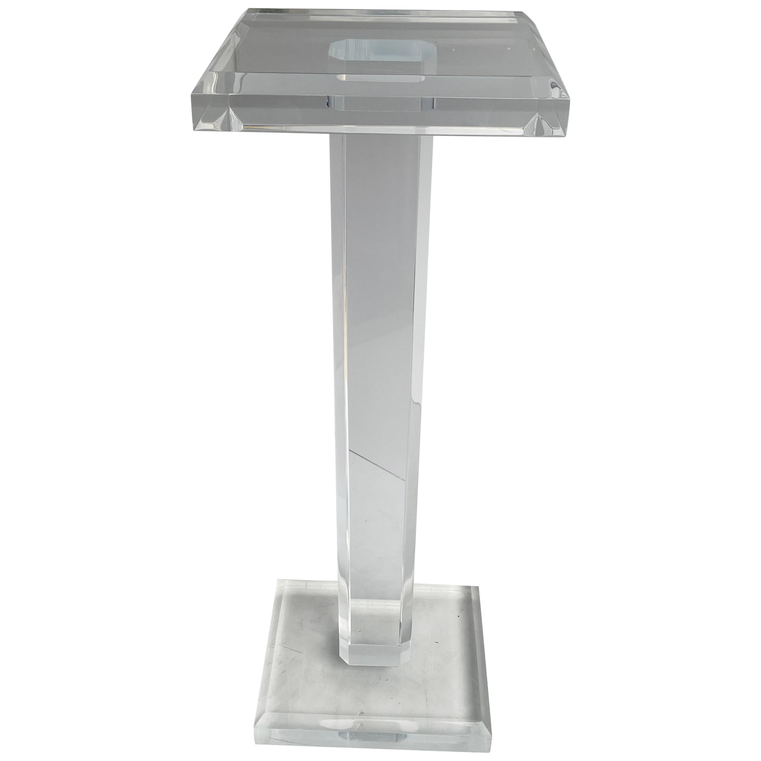 Large Mid-Century Modern Pedestal Table in Thick Lucite