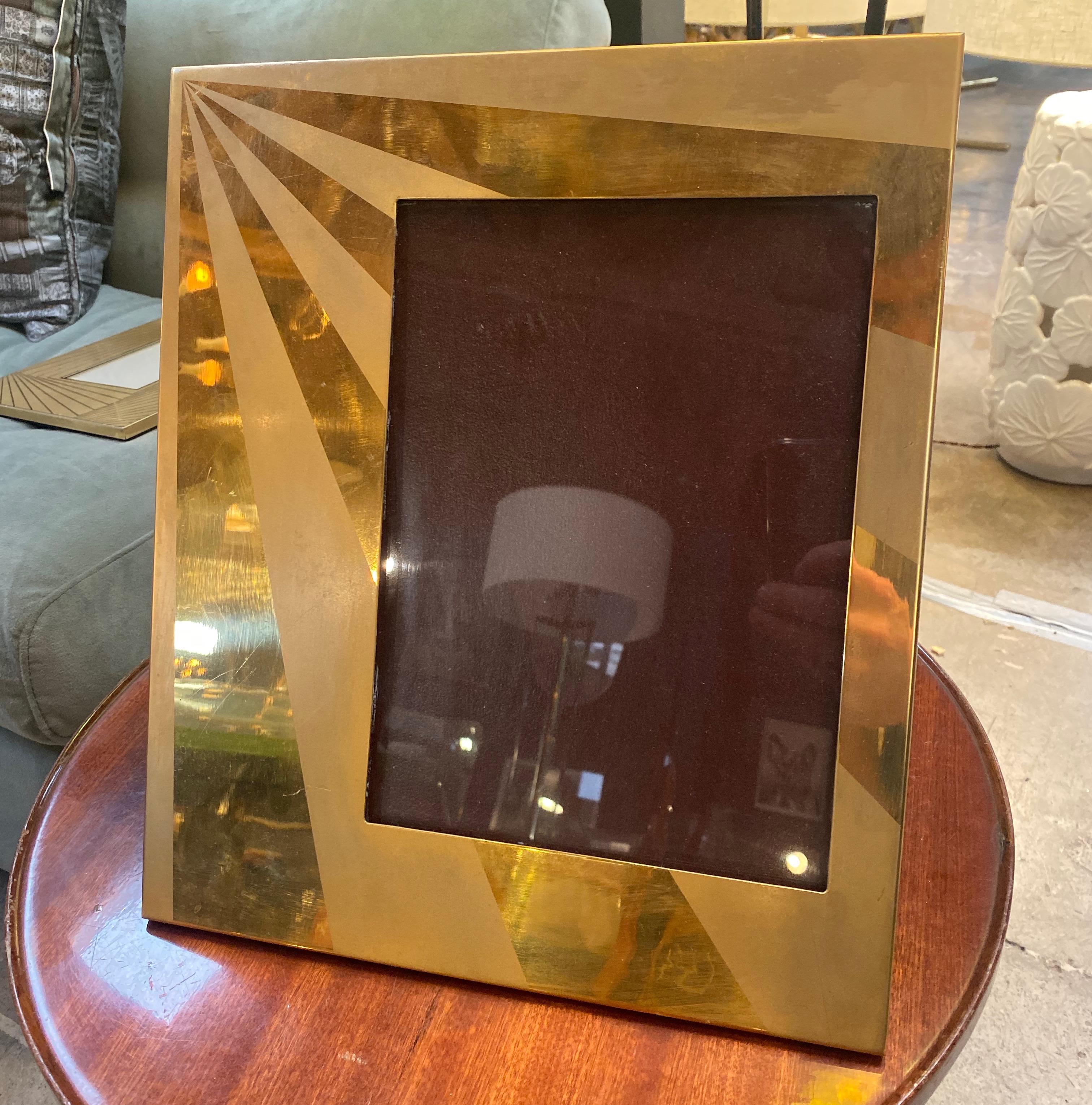 Large Mid-Century Modern photo frame in brass-plated gold, Italy, late 1960s.