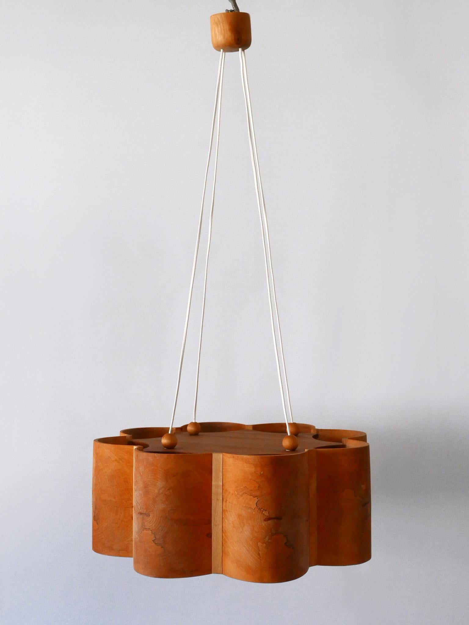 Large Mid Century Modern Pine Wood Pendant Lamp or Chandelier Sweden 1960s 5