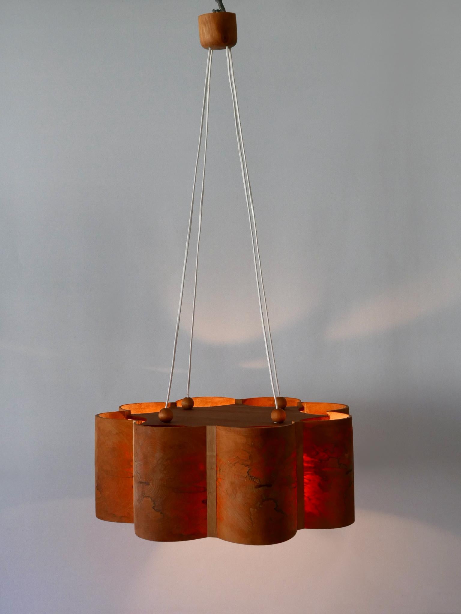 Large Mid Century Modern Pine Wood Pendant Lamp or Chandelier Sweden 1960s 6