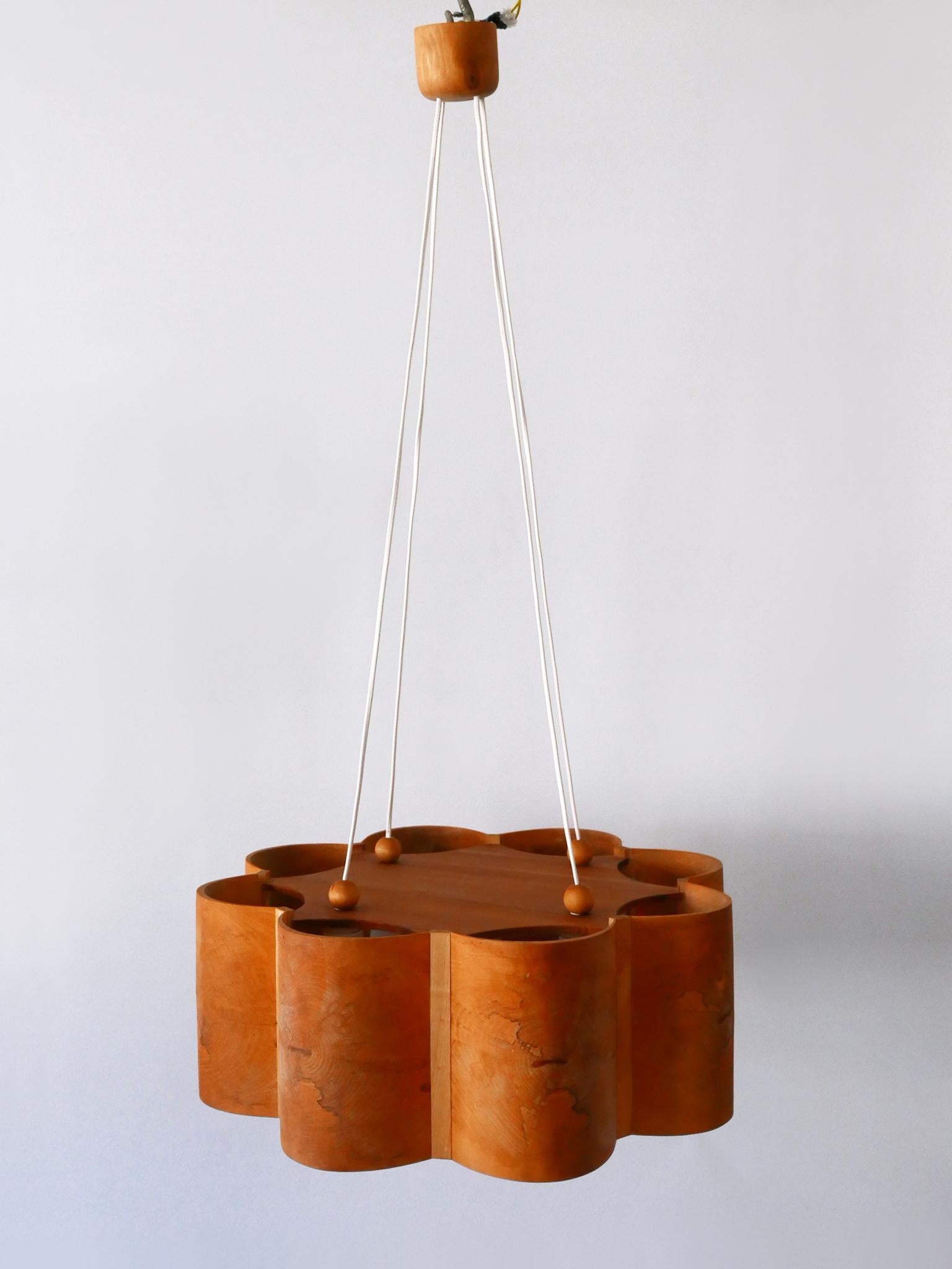 Large Mid Century Modern Pine Wood Pendant Lamp or Chandelier Sweden 1960s 7
