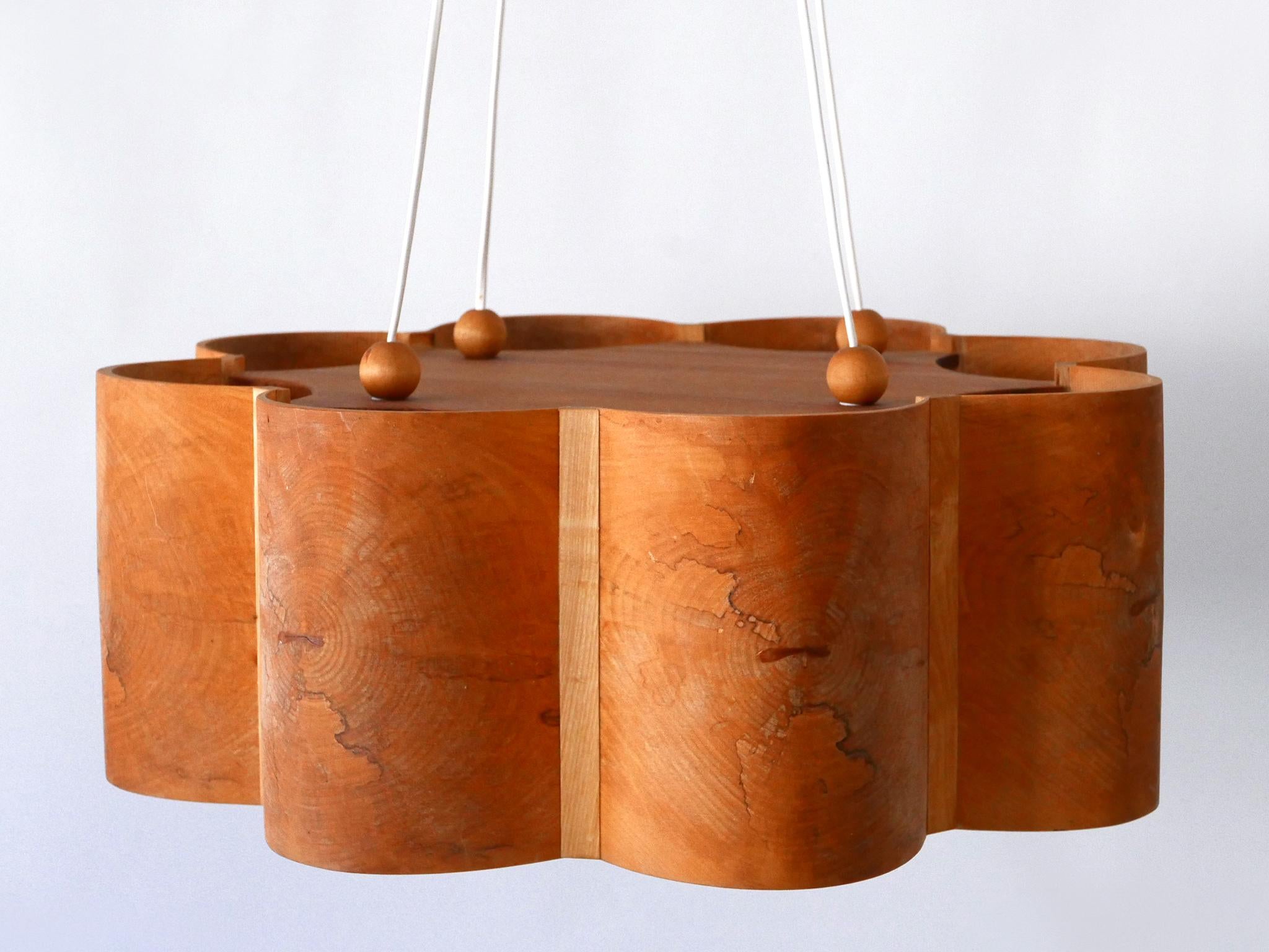 Large Mid Century Modern Pine Wood Pendant Lamp or Chandelier Sweden 1960s 8
