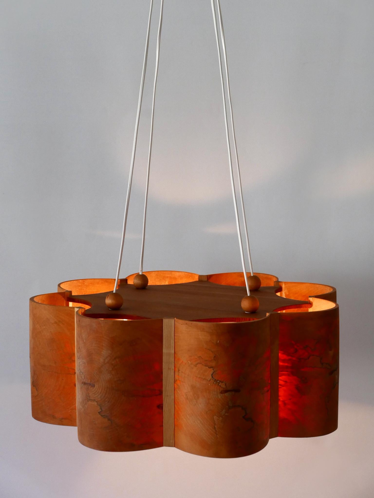 Large Mid Century Modern Pine Wood Pendant Lamp or Chandelier Sweden 1960s 9