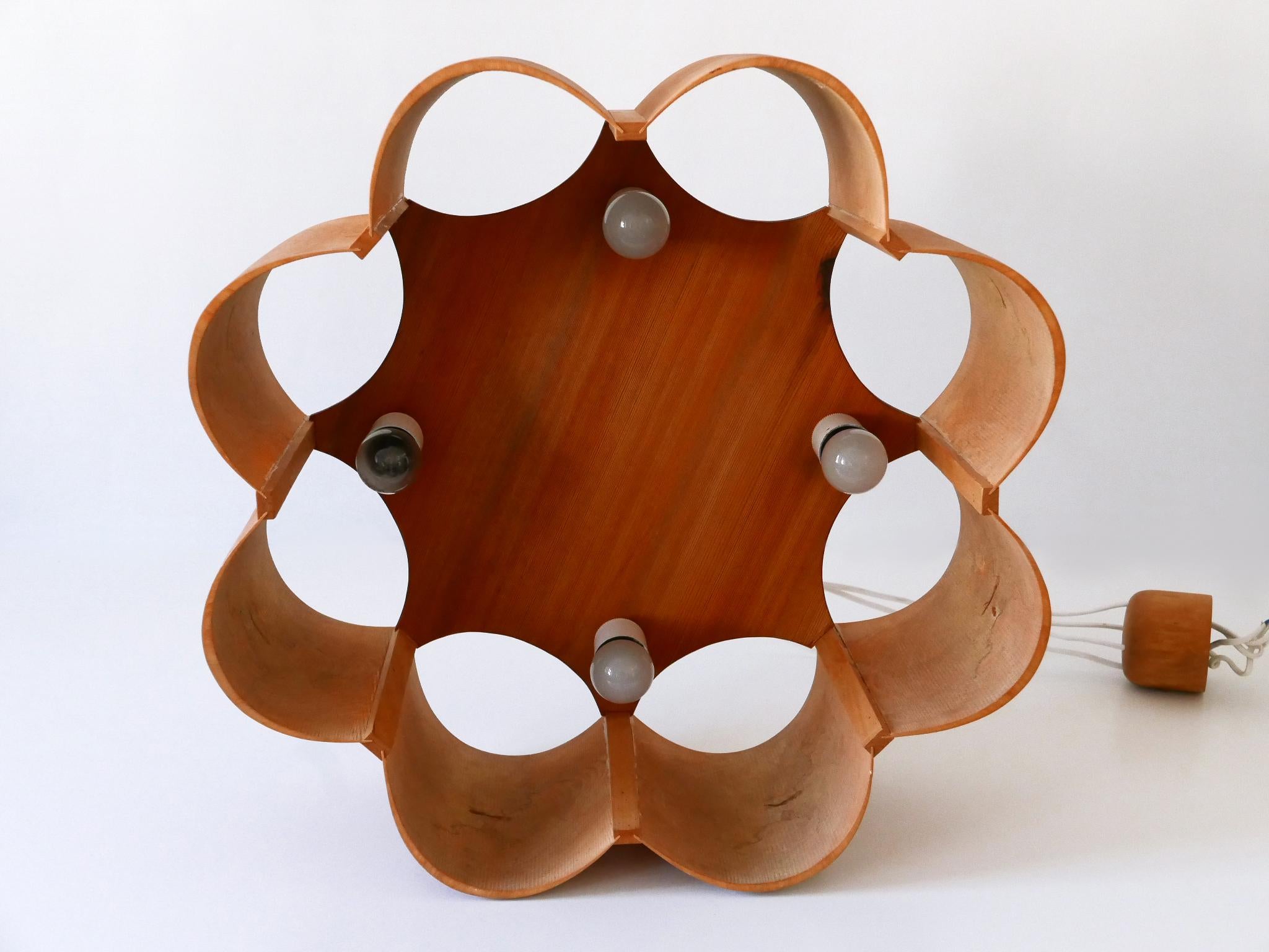 Large Mid Century Modern Pine Wood Pendant Lamp or Chandelier Sweden 1960s 13