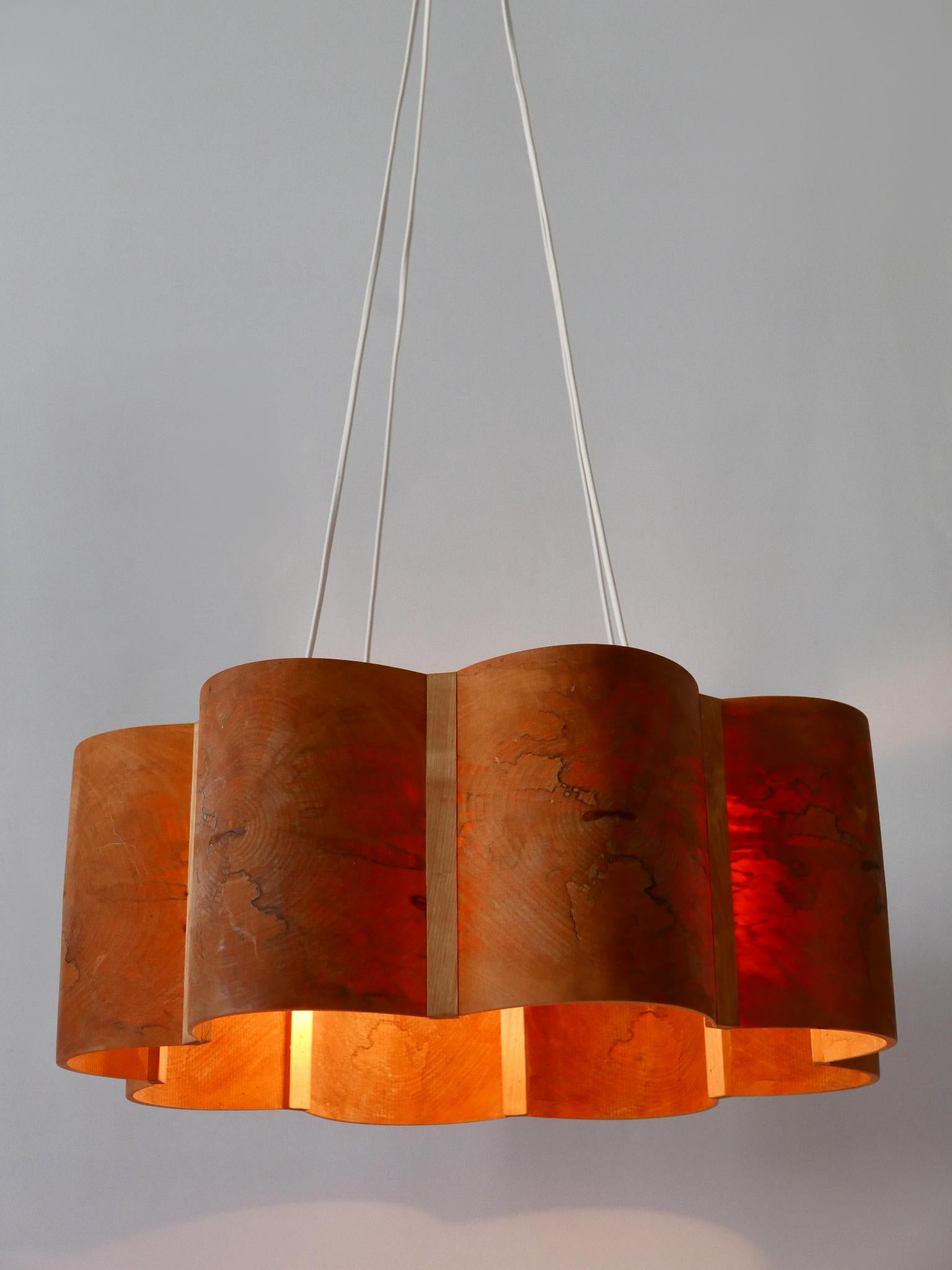 Swedish Large Mid Century Modern Pine Wood Pendant Lamp or Chandelier Sweden 1960s