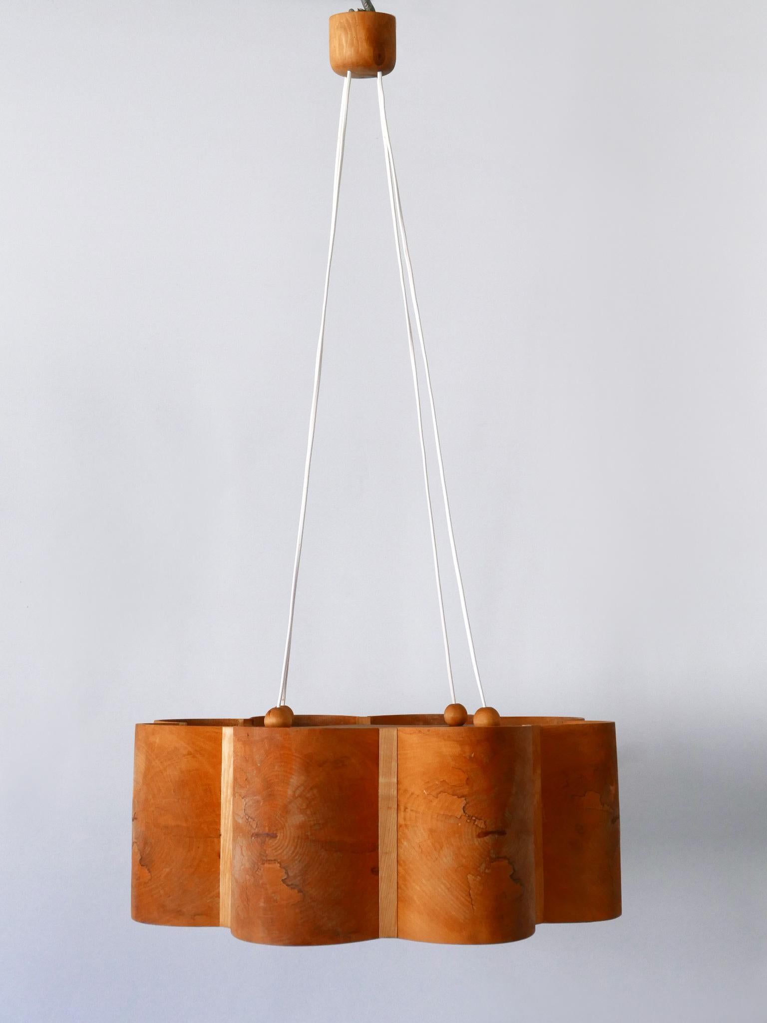 Large Mid Century Modern Pine Wood Pendant Lamp or Chandelier Sweden 1960s 1