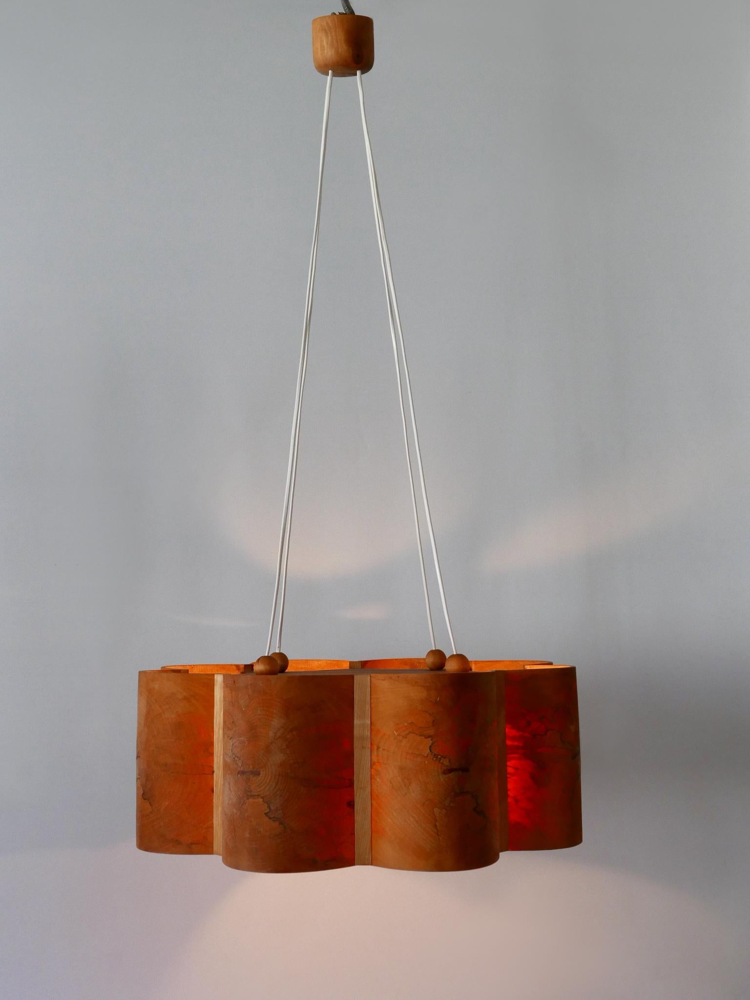 Large Mid Century Modern Pine Wood Pendant Lamp or Chandelier Sweden 1960s 2