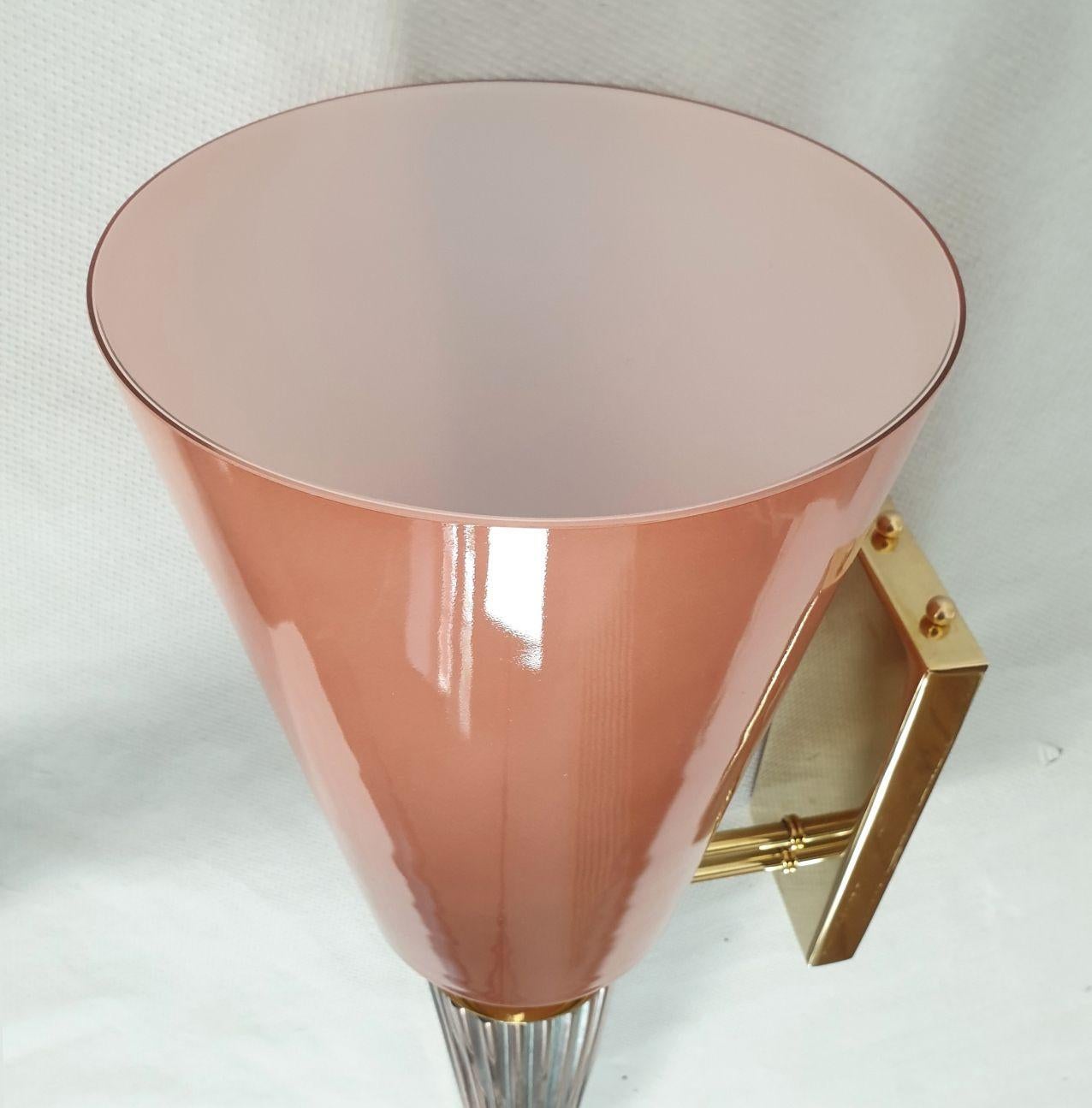 Pink Murano glass sconces Italy - a pair For Sale 4