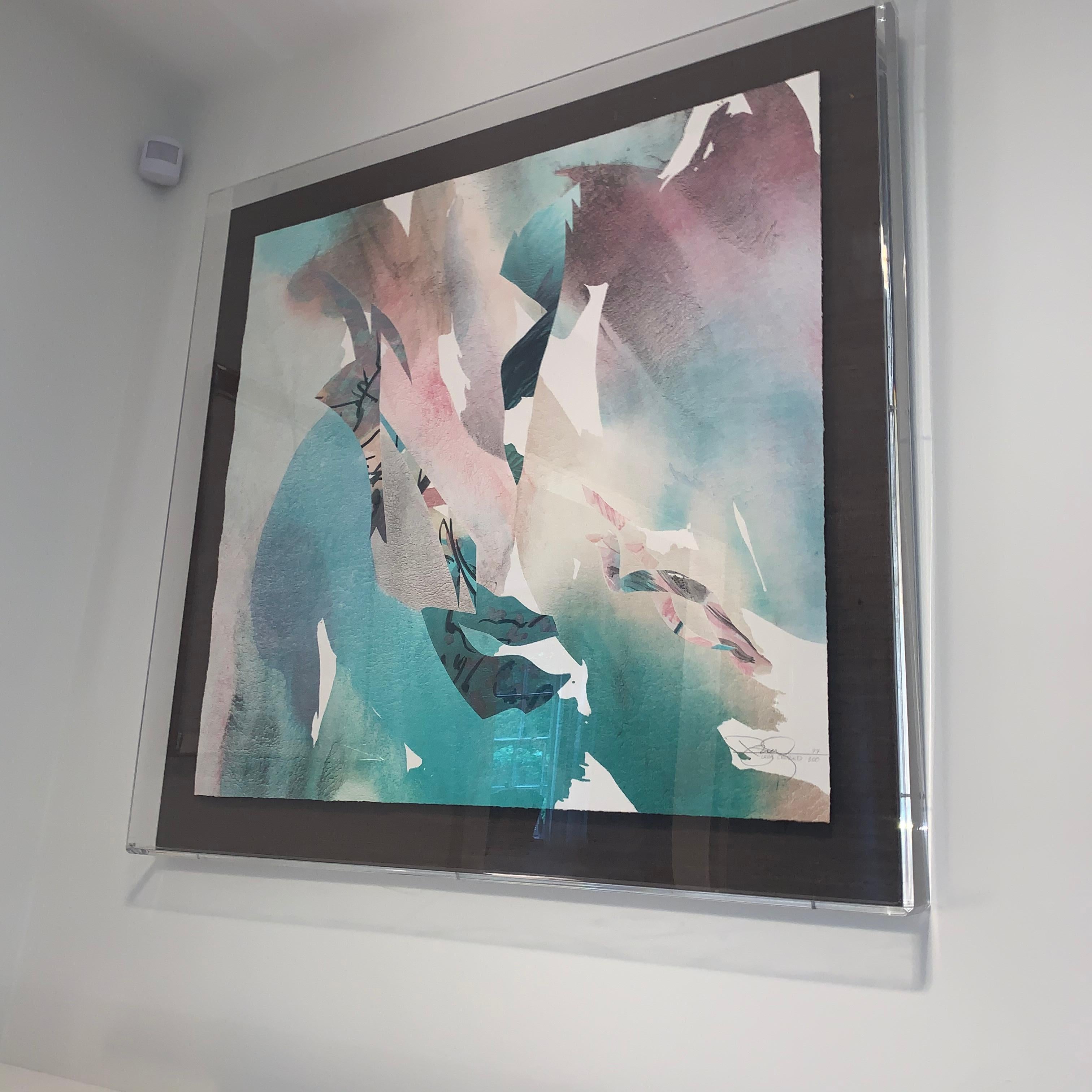 20th Century Large Mid-Century Modern Print in Lucite Shadow Box Frame, 