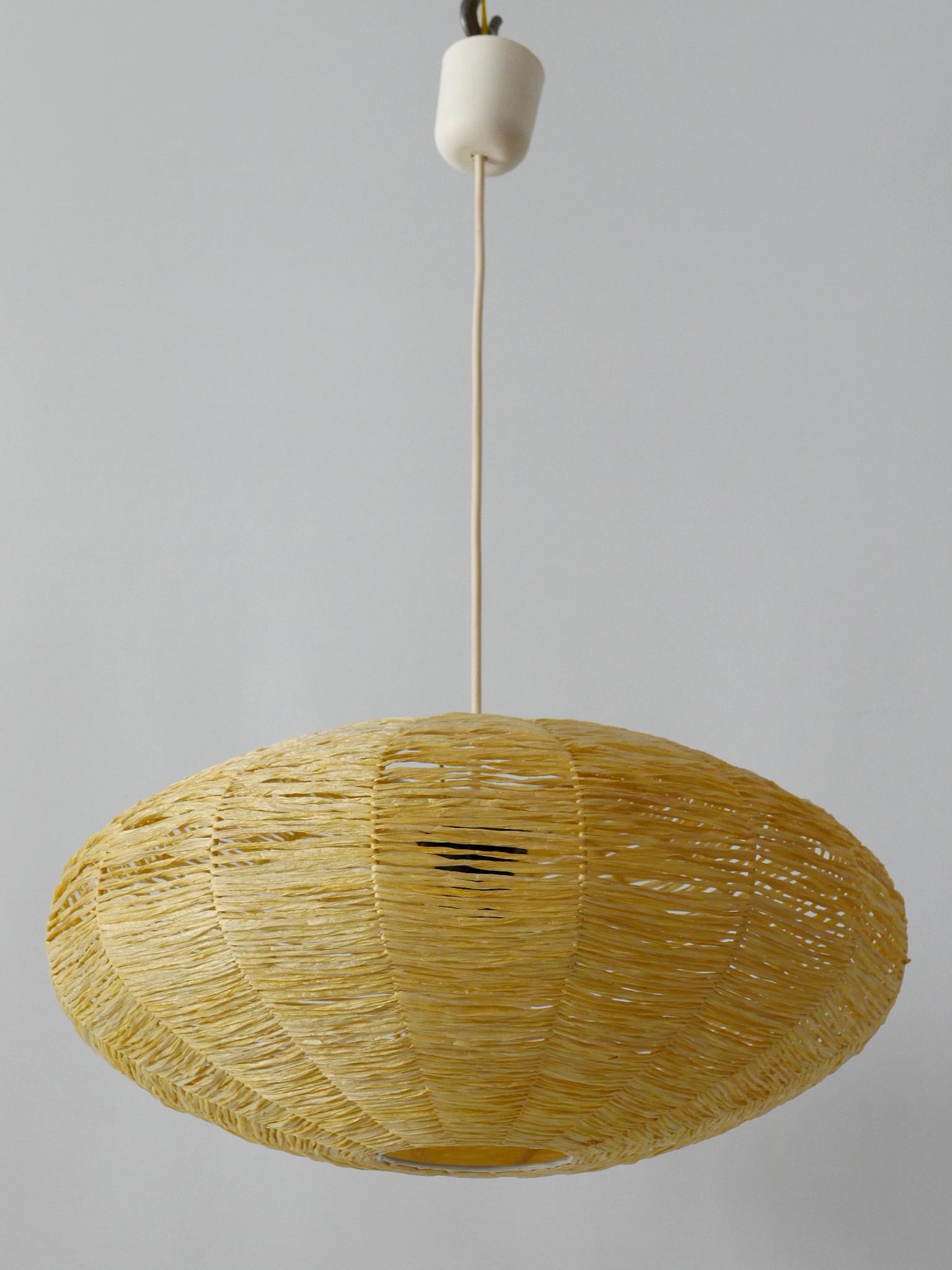 Large Mid-Century Modern Raffia Bast Pendant Lamp or Hanging Light Germany 1970s For Sale 8