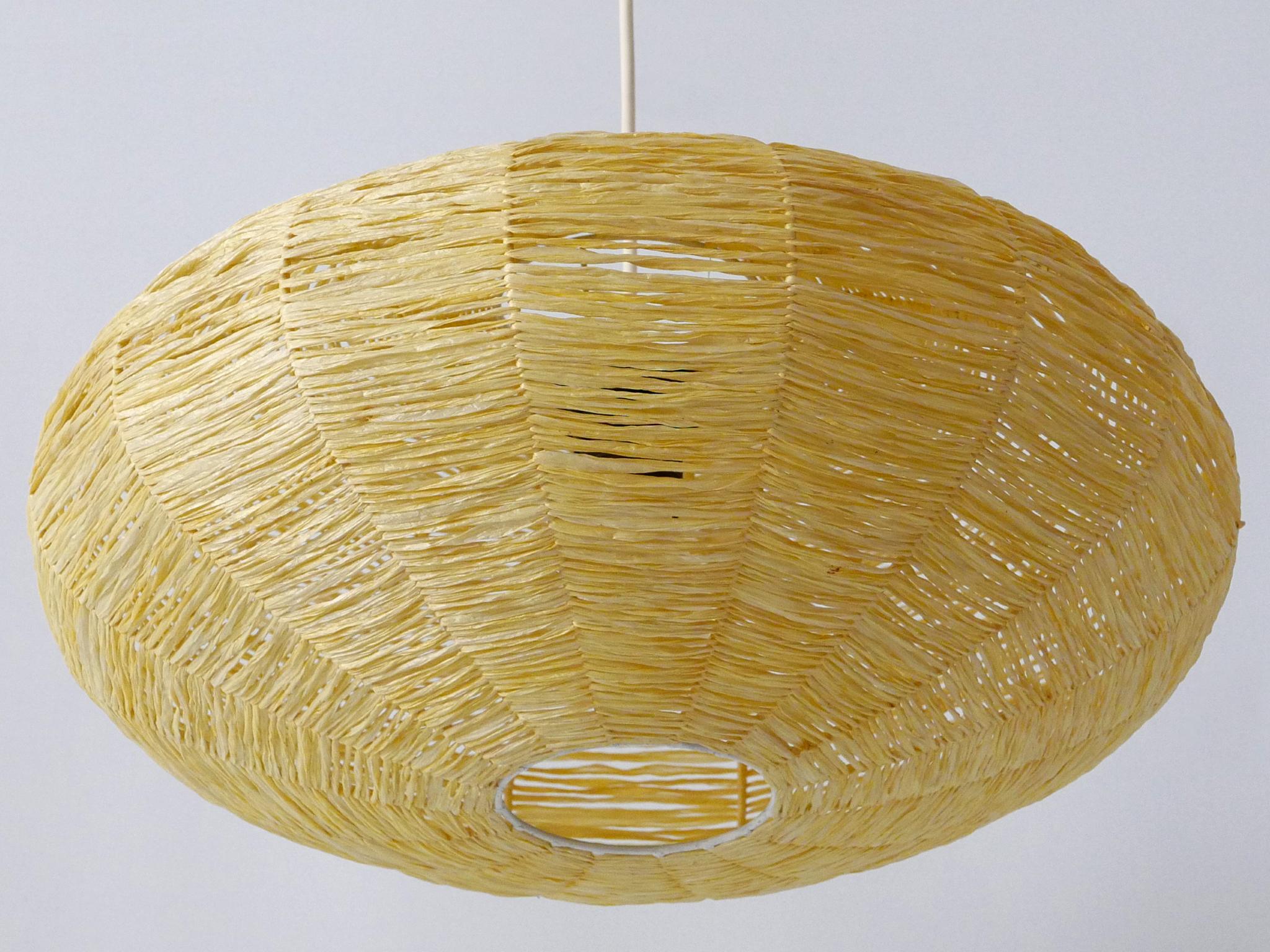 Large Mid-Century Modern Raffia Bast Pendant Lamp or Hanging Light Germany 1970s For Sale 11