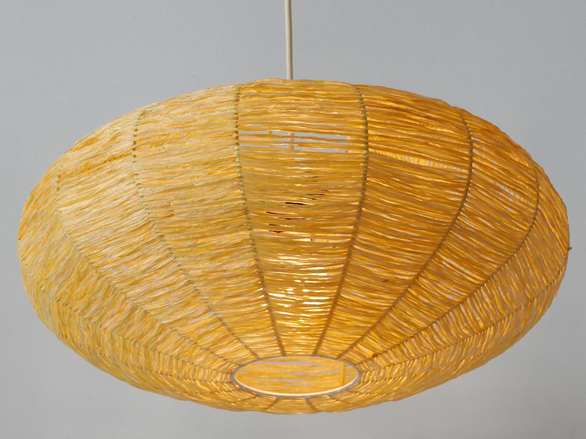 Late 20th Century Large Mid-Century Modern Raffia Bast Pendant Lamp or Hanging Light Germany 1970s For Sale