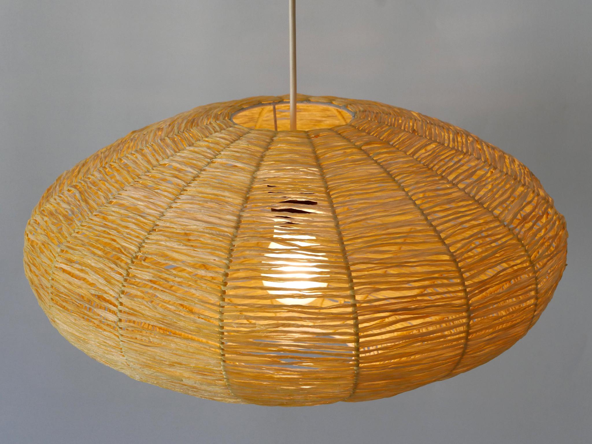 Large Mid-Century Modern Raffia Bast Pendant Lamp or Hanging Light Germany 1970s For Sale 1