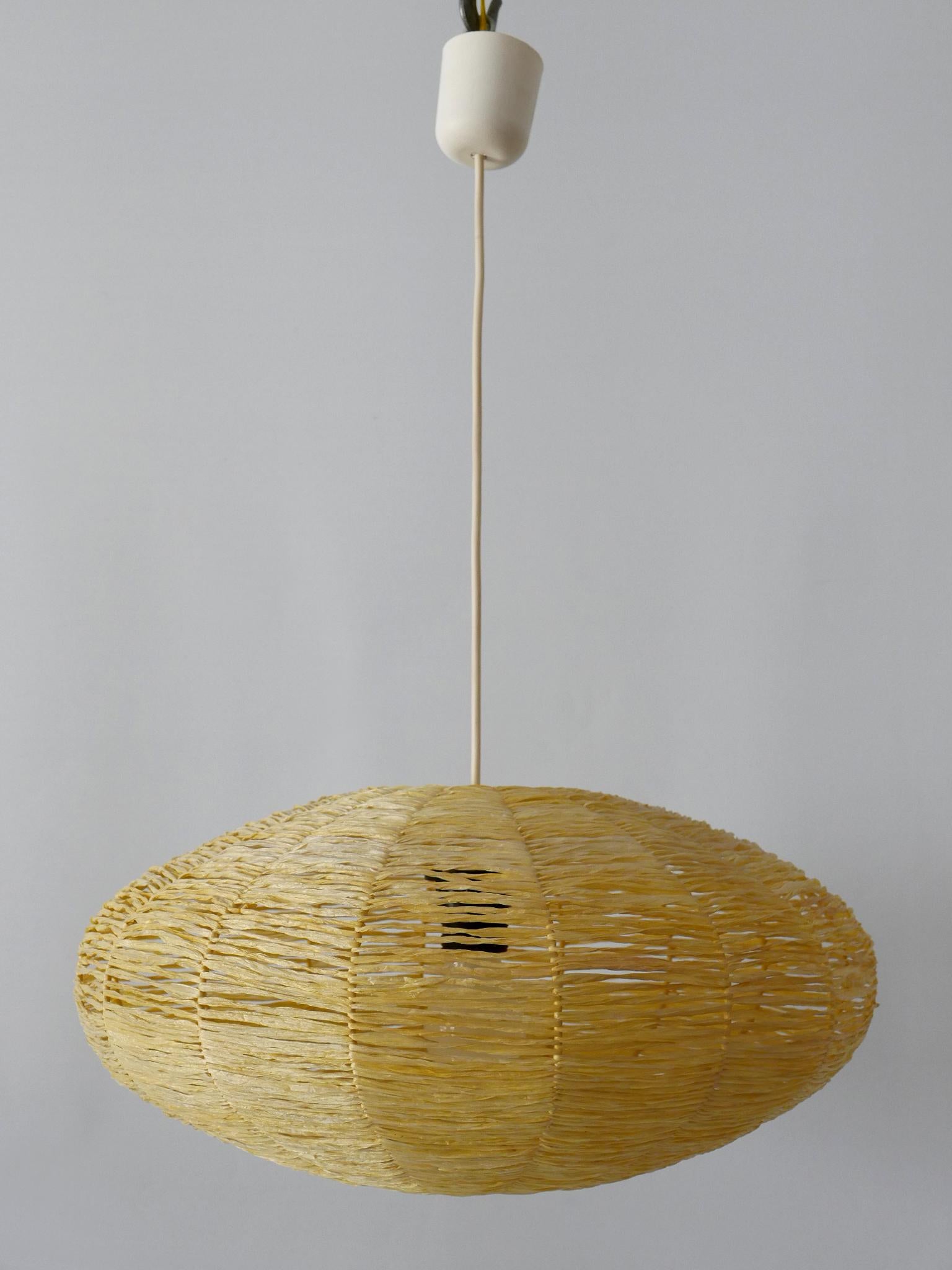 Large Mid-Century Modern Raffia Bast Pendant Lamp or Hanging Light Germany 1970s For Sale 2