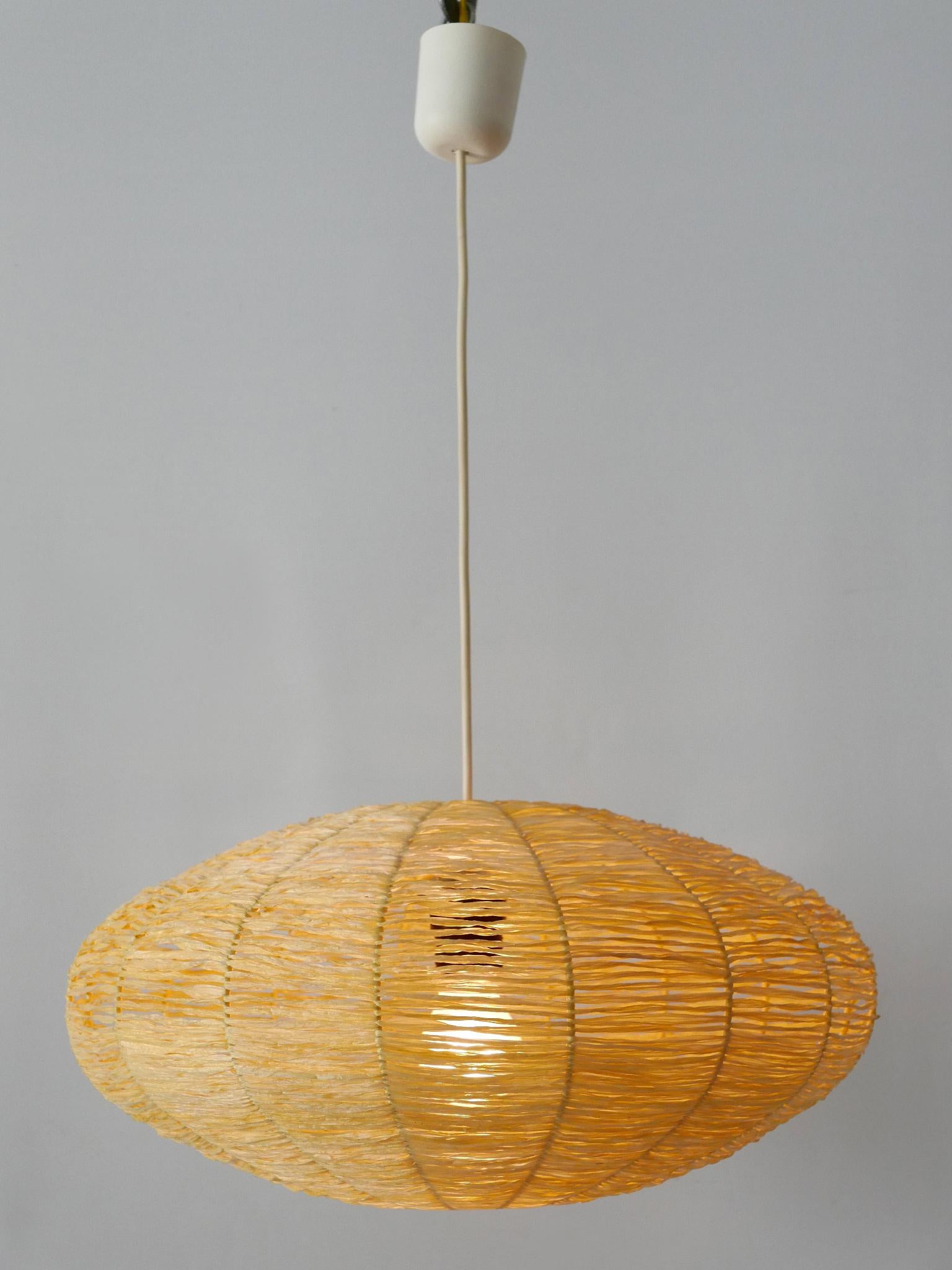 Large Mid-Century Modern Raffia Bast Pendant Lamp or Hanging Light Germany 1970s For Sale 3