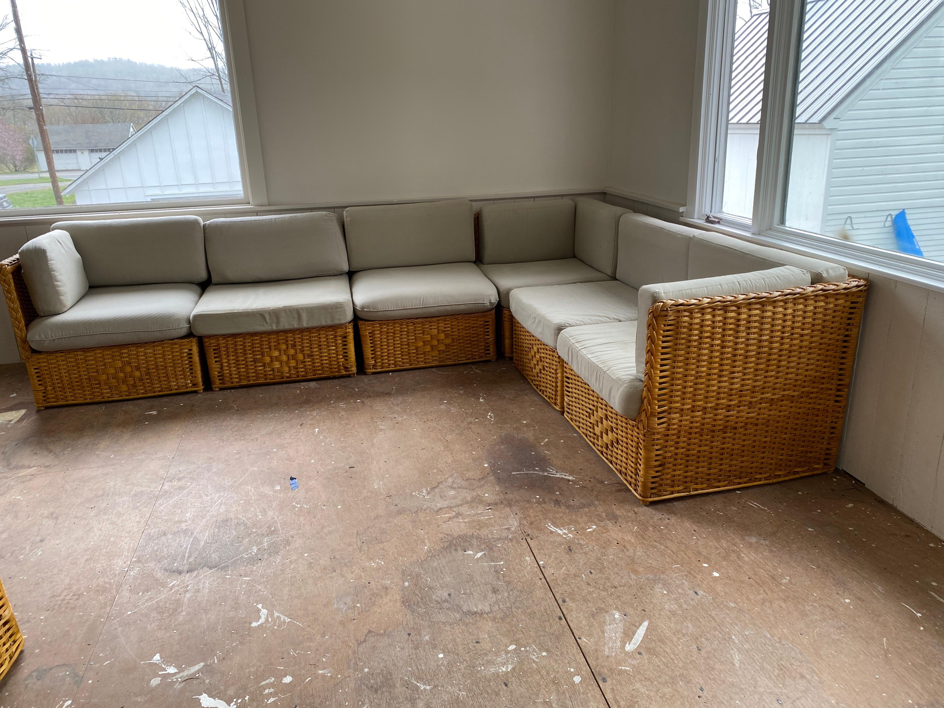 Large Mid-Century Modern Rattan Sectional or Sofas In Good Condition For Sale In Sheffield, MA