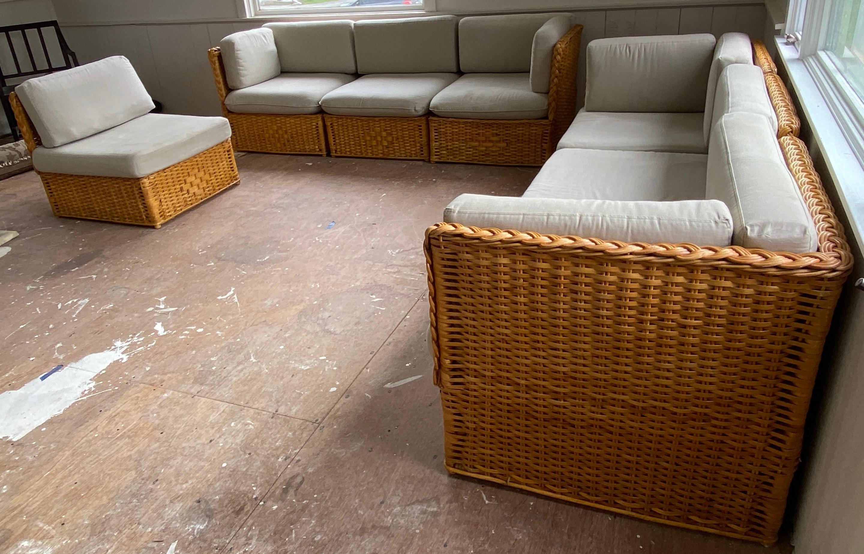 American Large Mid-Century Modern Rattan Sectional or Sofas For Sale