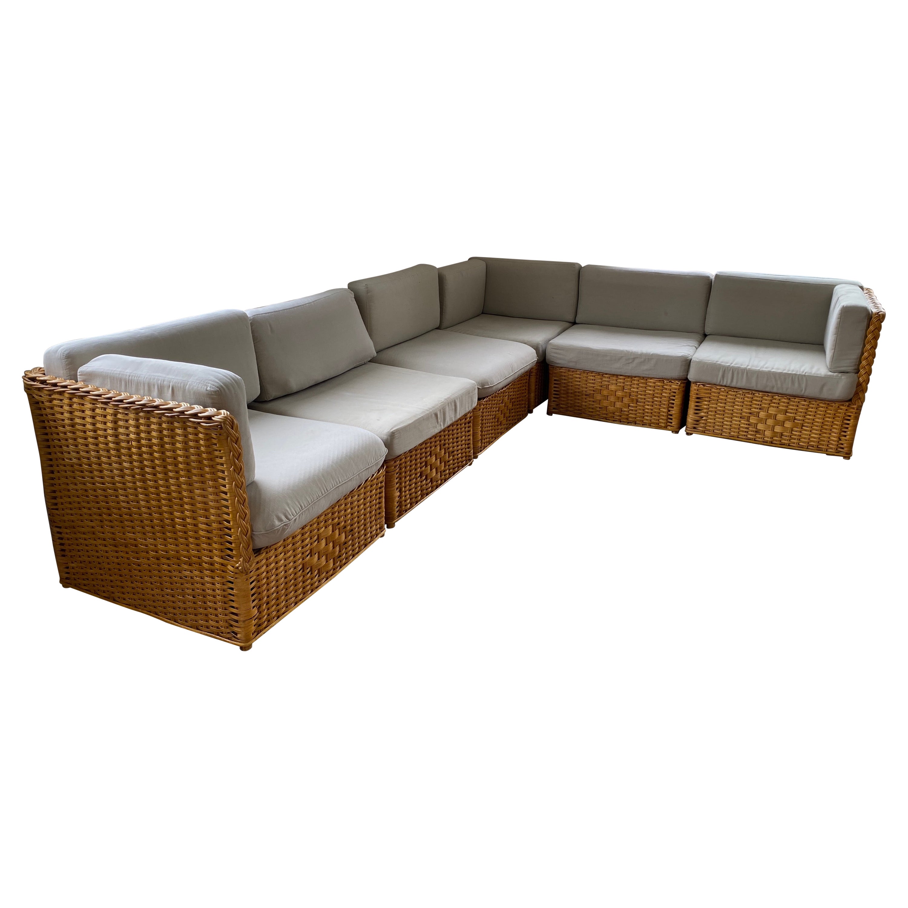 Large Mid-Century Modern Rattan Sectional or Sofas