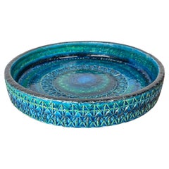Large Mid-Century Modern Rimini Blu Pottery Bowl Aldo Londi Bitossi Italy 1960s