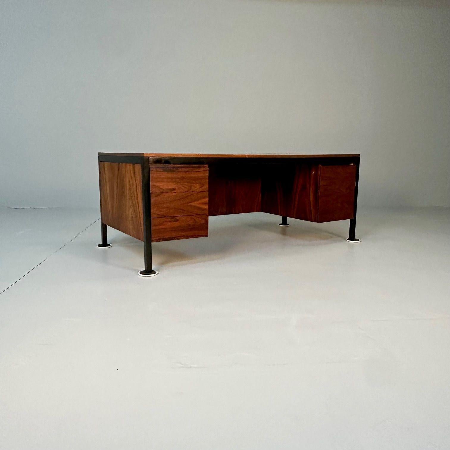 Milo Baughman Style, Modern, Large Desk, Rosewood, Black Metal, Canada, 2000s 9