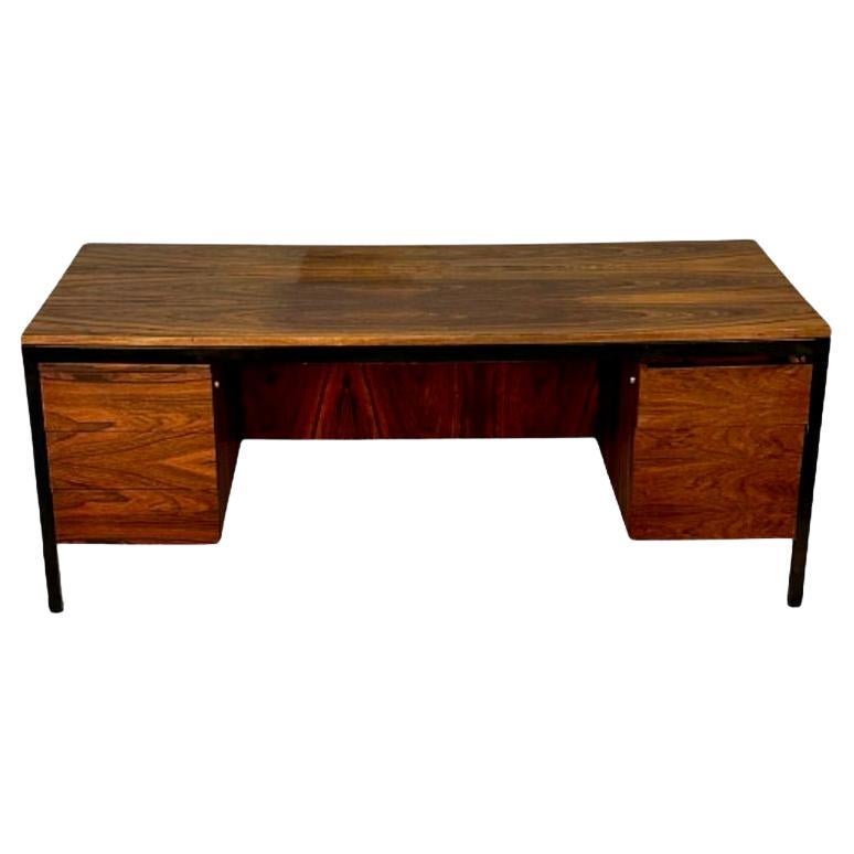 Milo Baughman Style, Modern, Large Desk, Rosewood, Black Metal, Canada, 2000s