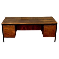 Milo Baughman Style, Modern, Large Desk, Rosewood, Black Metal, Canada, 2000s